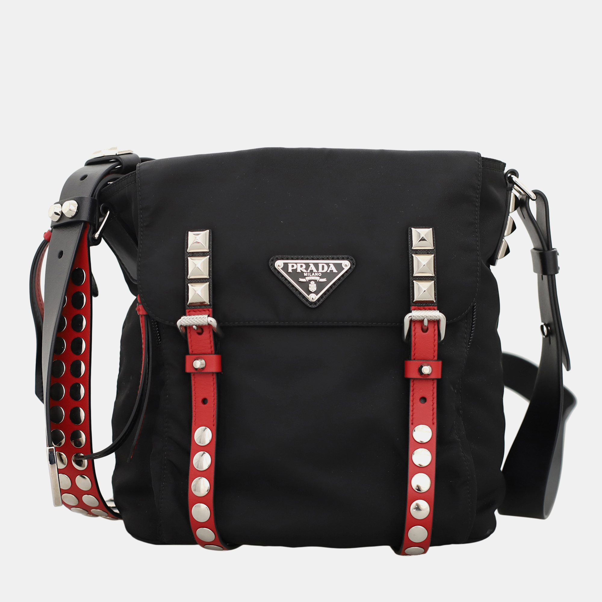 

Prada New Vela Studded Messenger Bag, Black