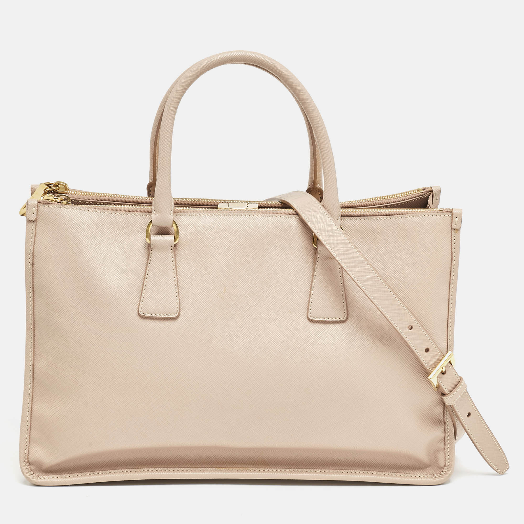 

Prada Beige Saffiano Lux Leather Frame Tote