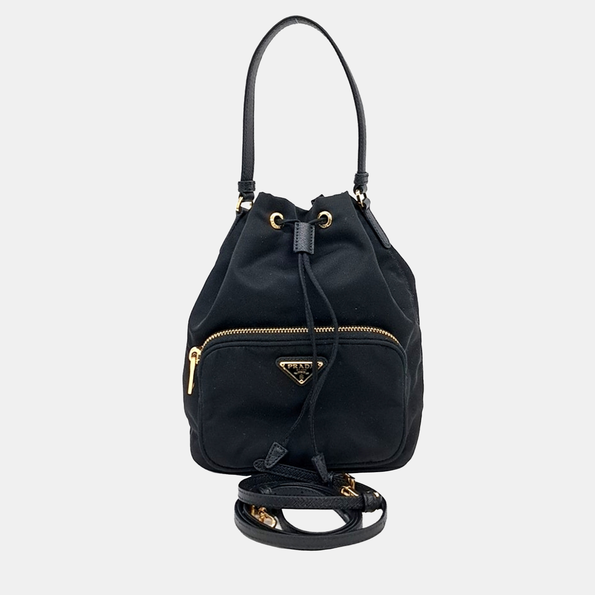 

Prada Black Fabric bucket tote and crossbody bag