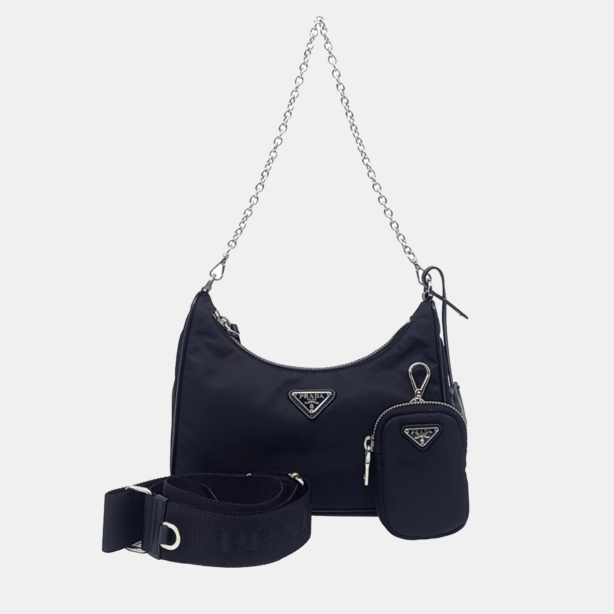 

Prada Re-Nylon Tesuto Chain Strap Hobo Bag, Black