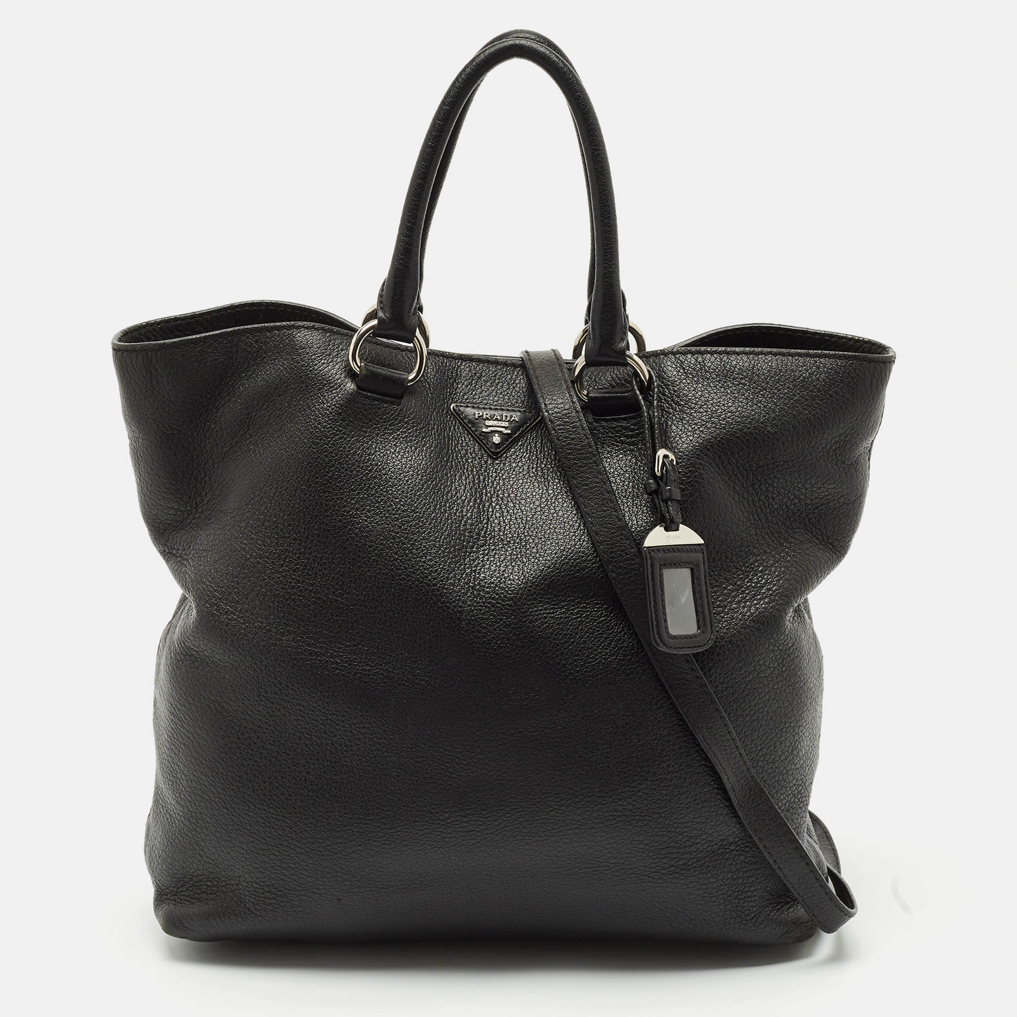 

Prada Black Vitello Daino Leather Shopper Tote