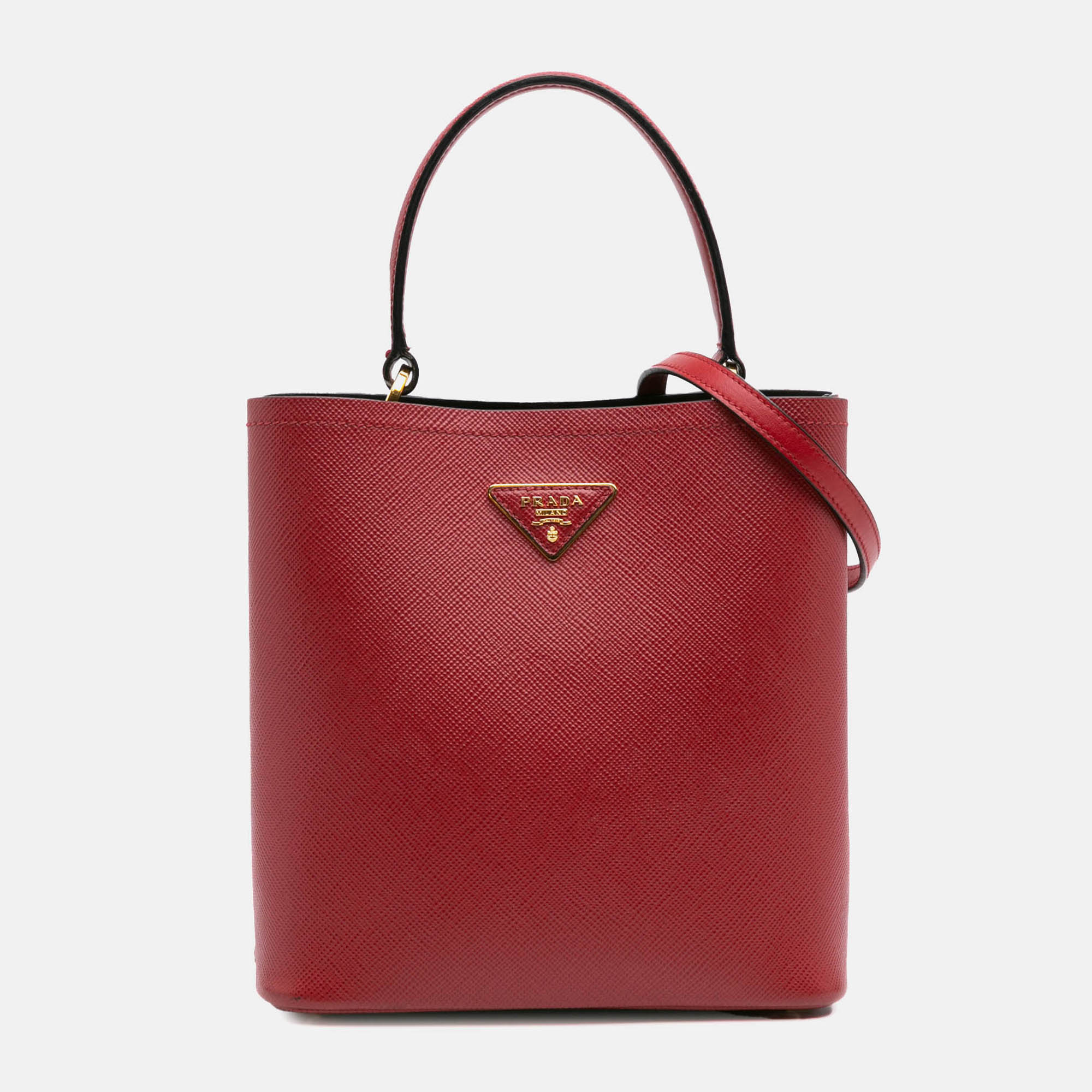 

Prada Red Medium Saffiano Cuir Panier Satchel