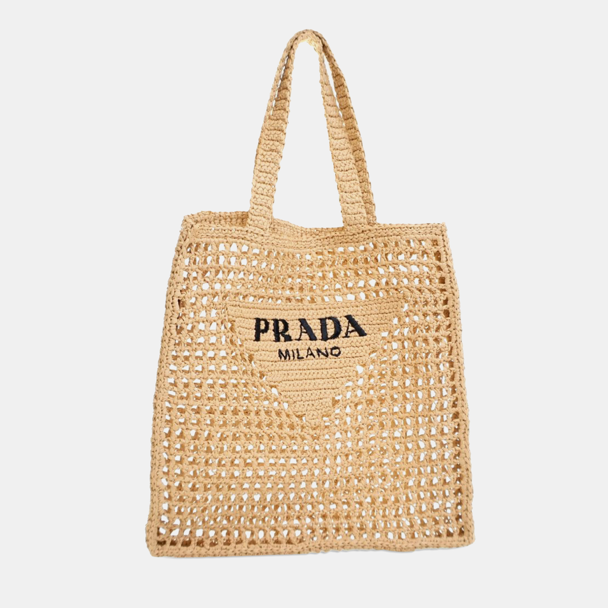 

Prada Beige/Brown Raffia Crochet Logo Tote