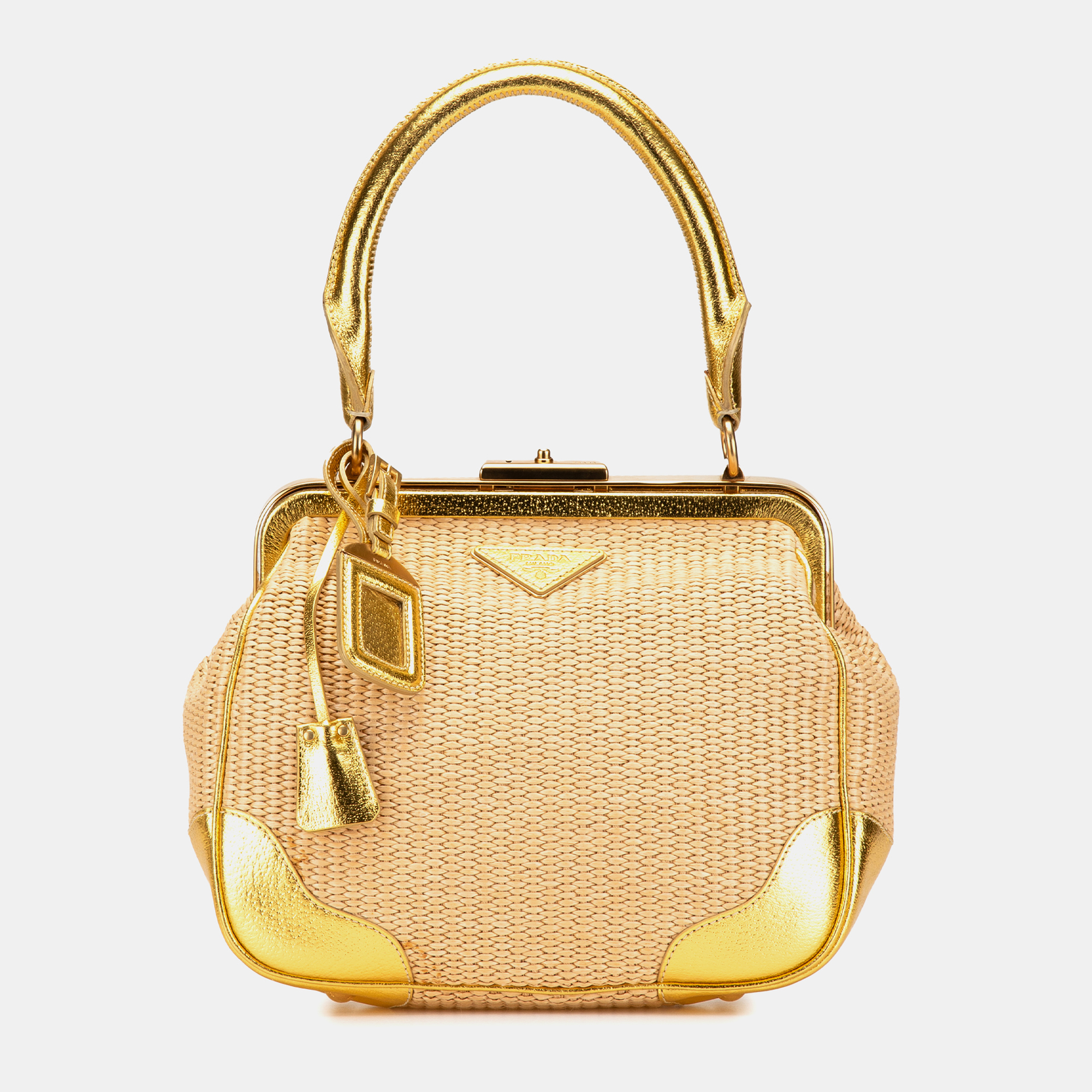 

Prada Beige/Brown Raffia Frame Handbag