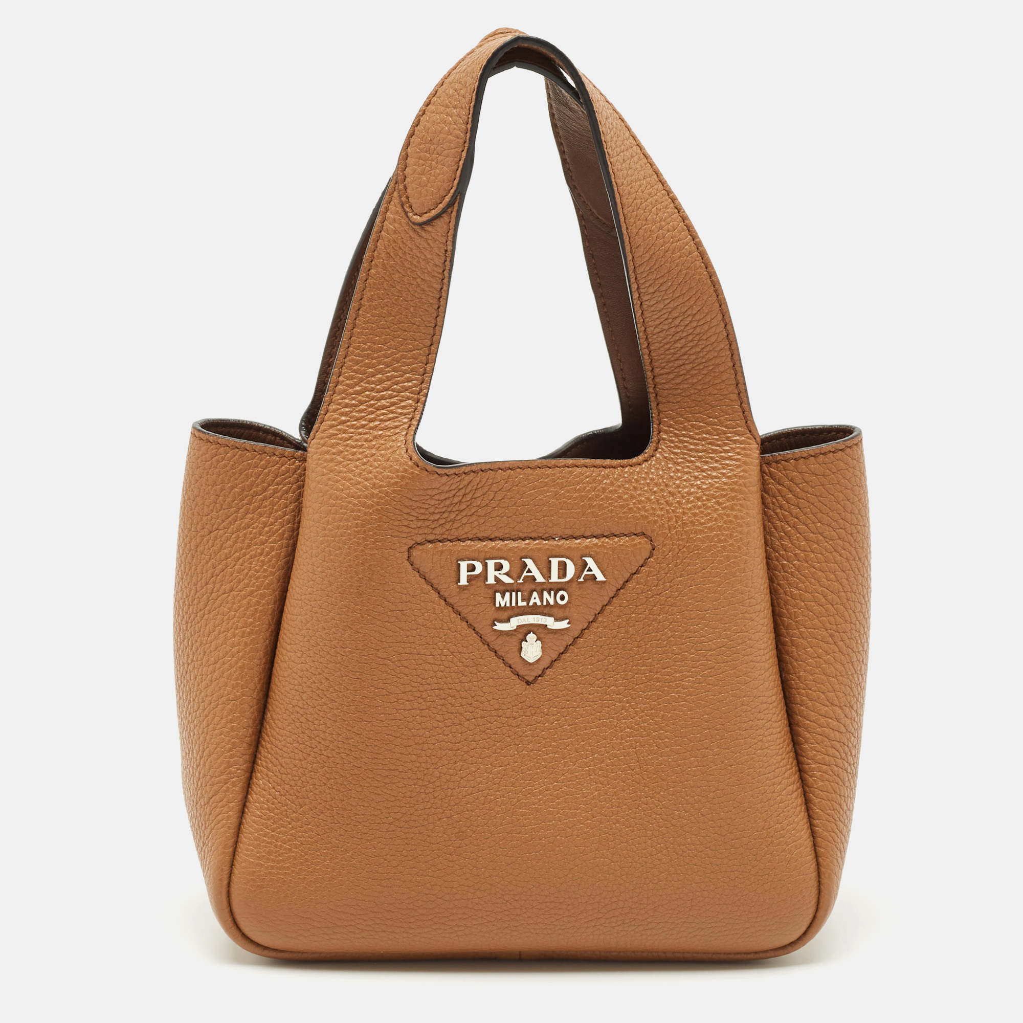 

Prada Brown Vitello Daino Soft Leather Mini Dynamique Tote