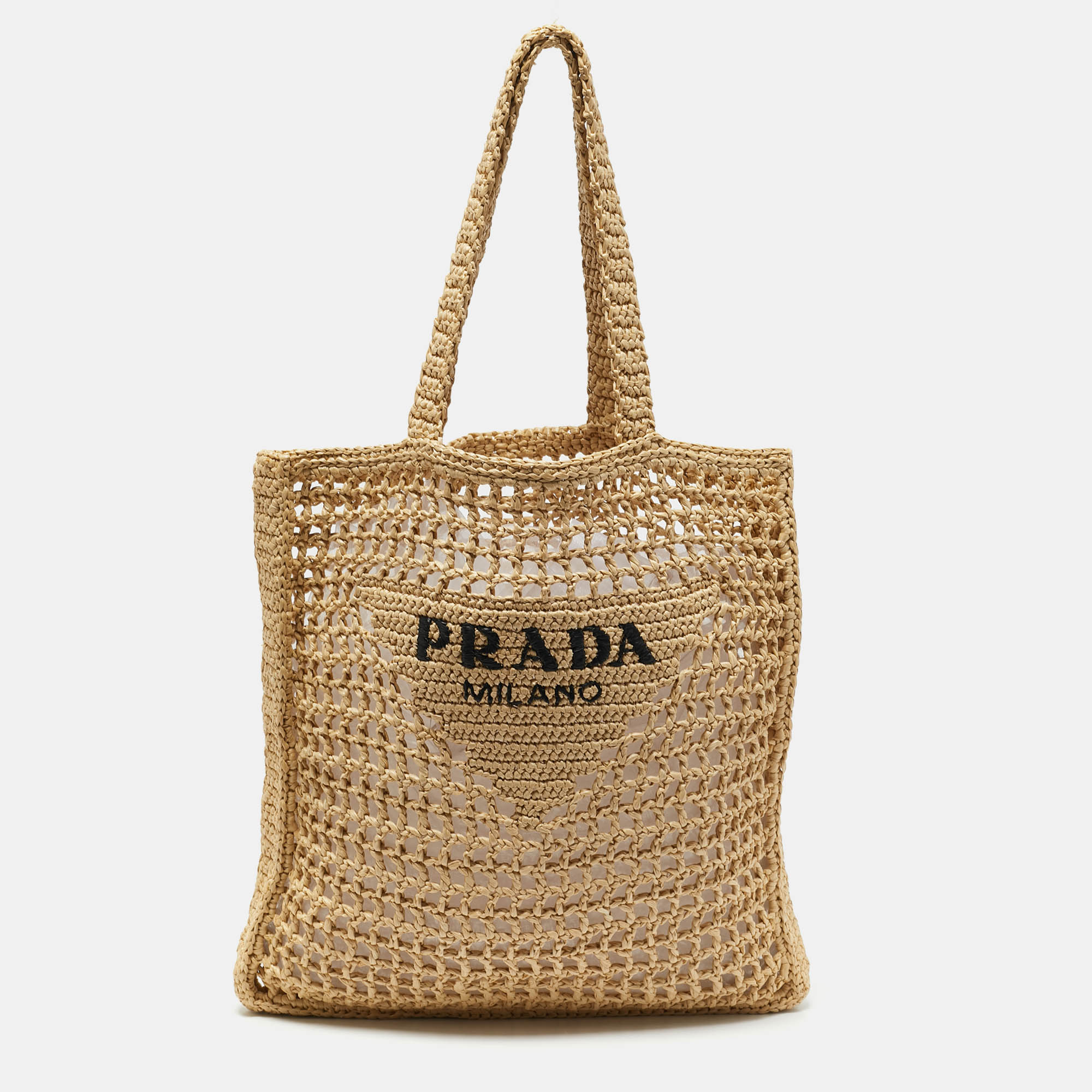 

Prada Natural Woven Raffia Beach Tote, Tan