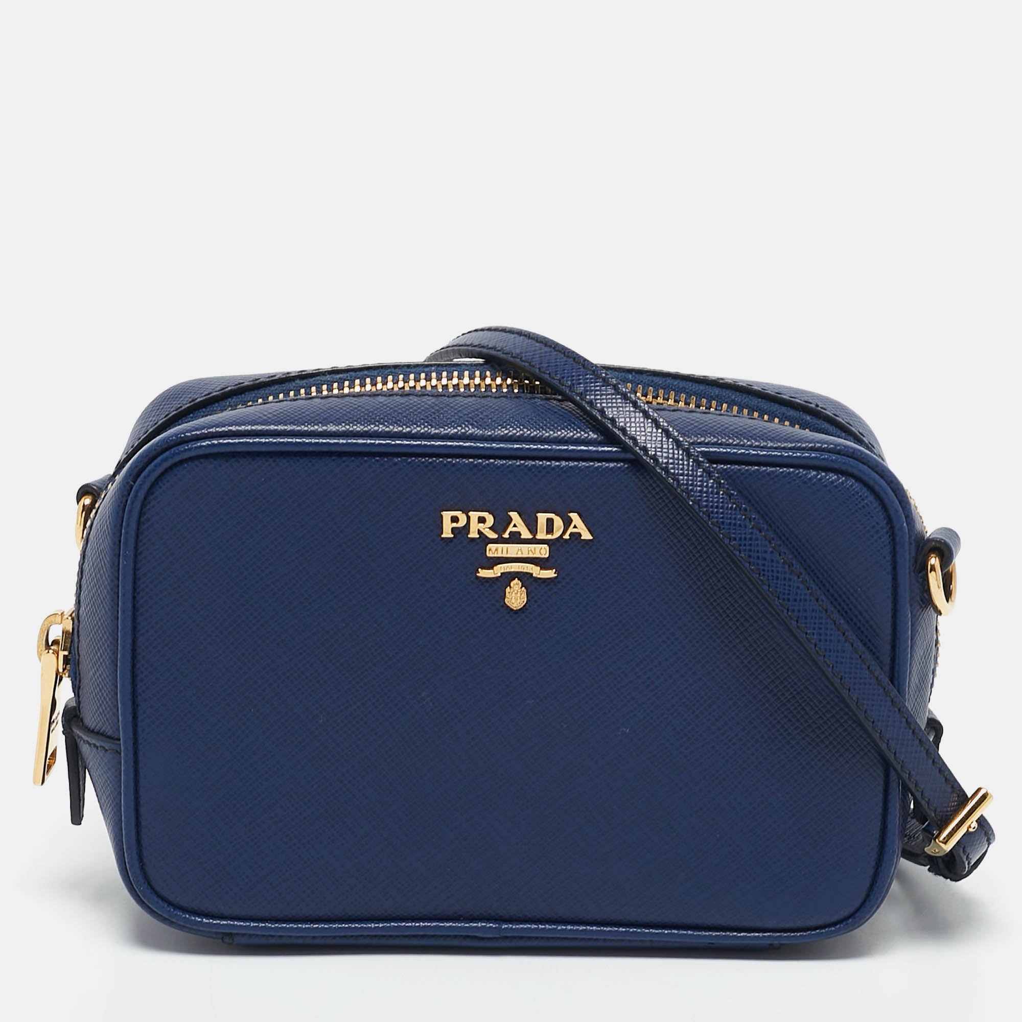 

Prada Navy Blue Saffiano Lux Leather Mini Camera Crossbody Bag