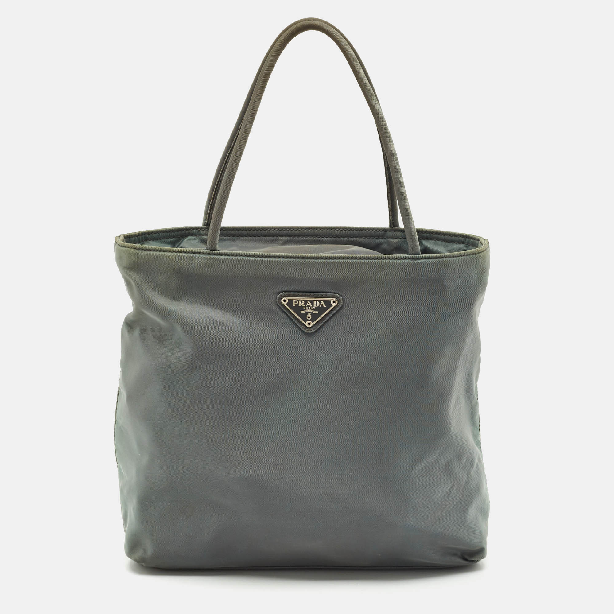 

Prada Moose Green Nylon Logo Tote