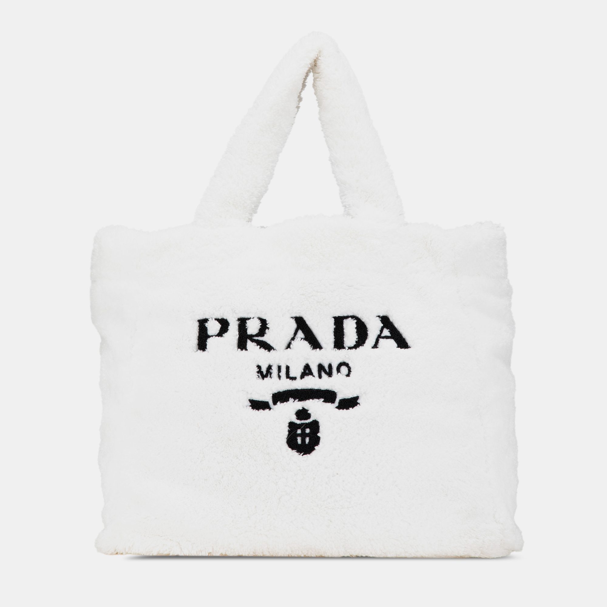 

Prada White Spugna Terry Cloth Logo Tote