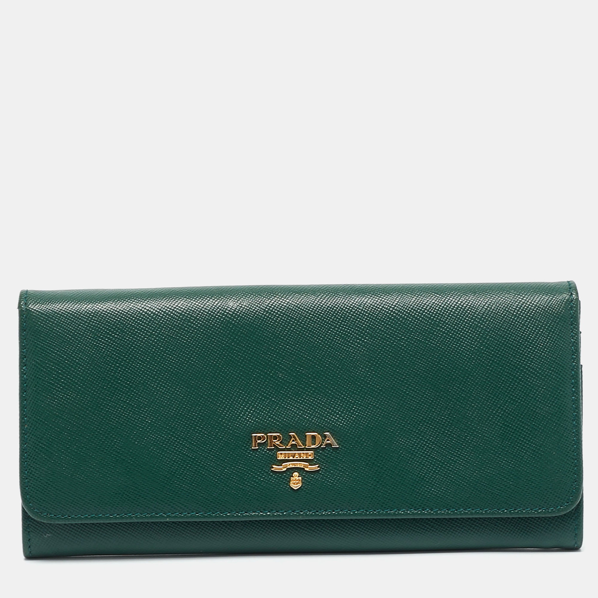 

Prada Green Leather Logo Flap Continental Wallet