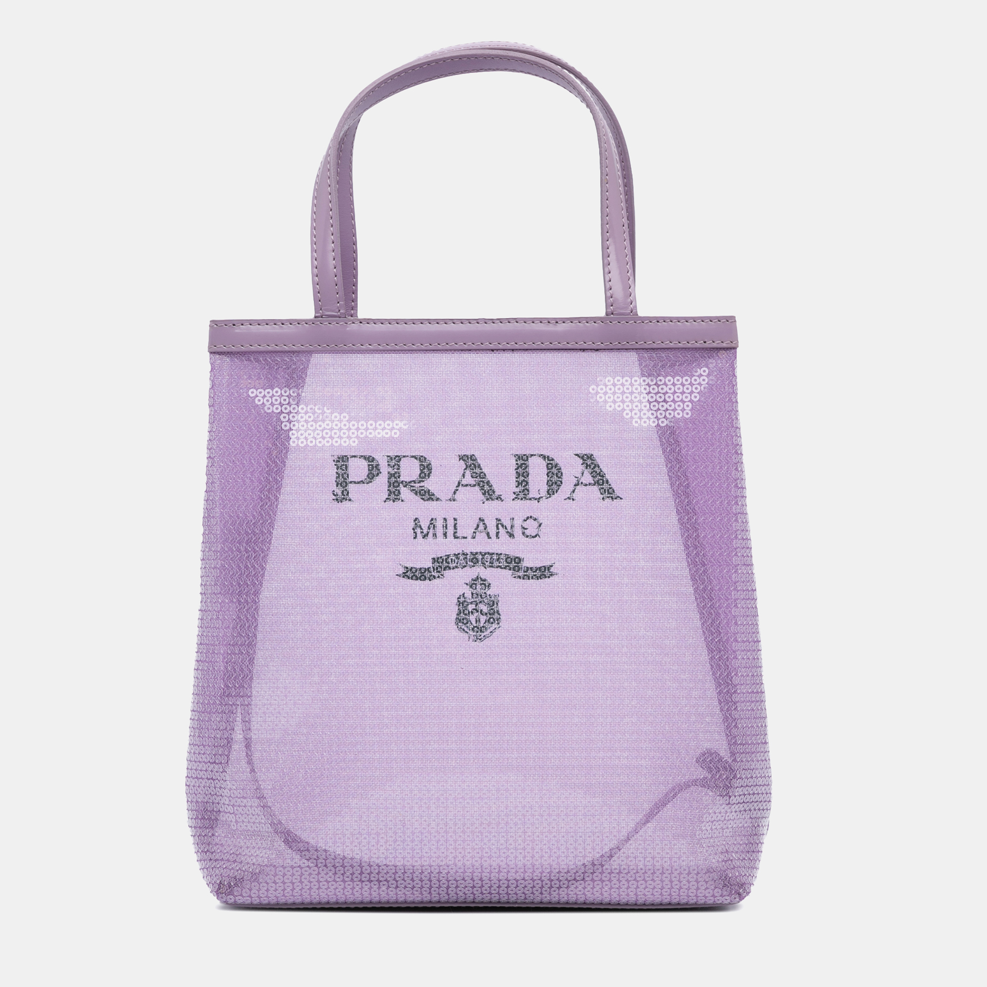 

Prada Purple Small Sequined Mesh Logo Tote