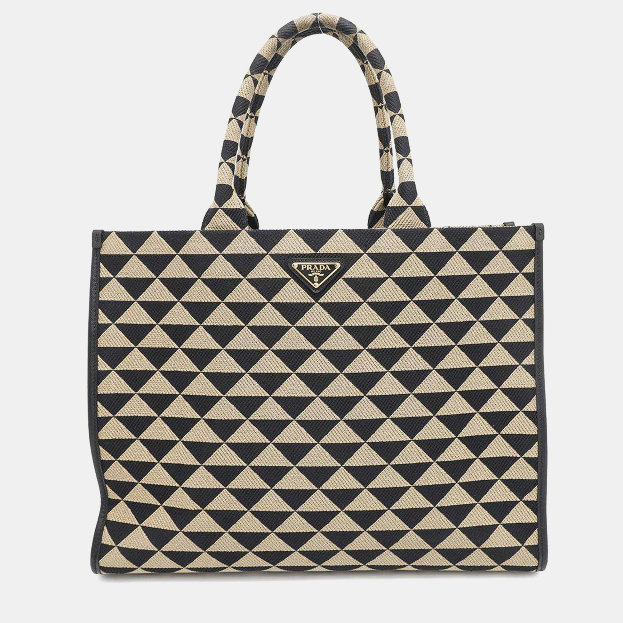 

Prada Beige and Black Canvas Symbole Large Tote Bag