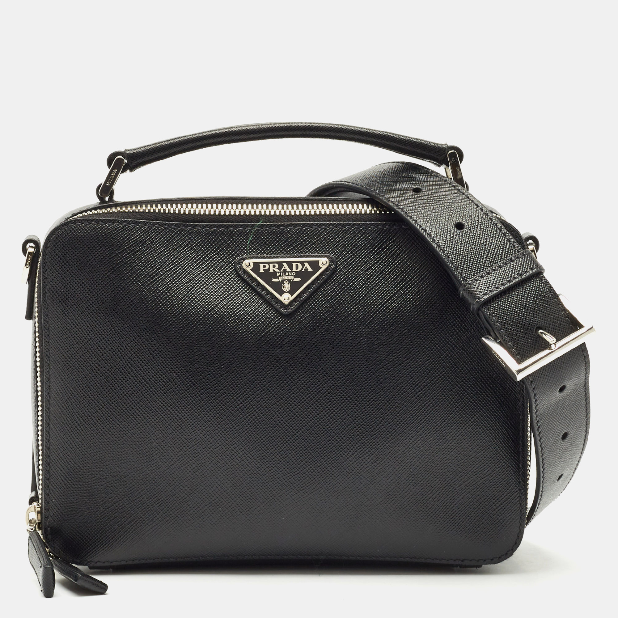 

Prada Black Saffiano Leather  Brique Shoulder Bag