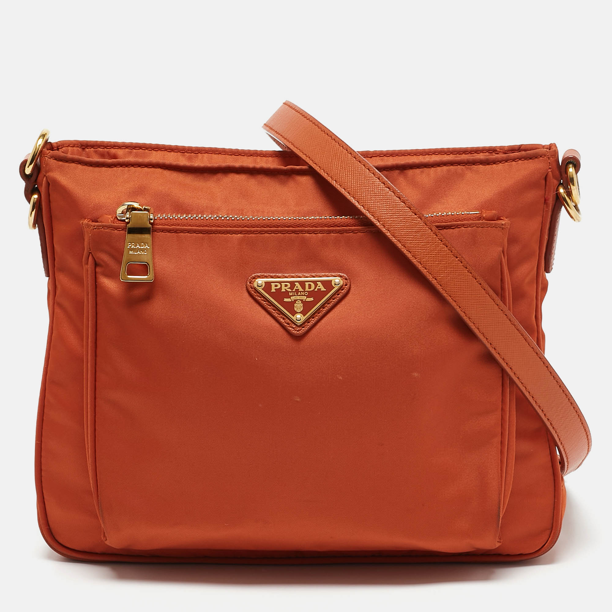 

Prada Orange Nylon Front Pocket Messenger Bag