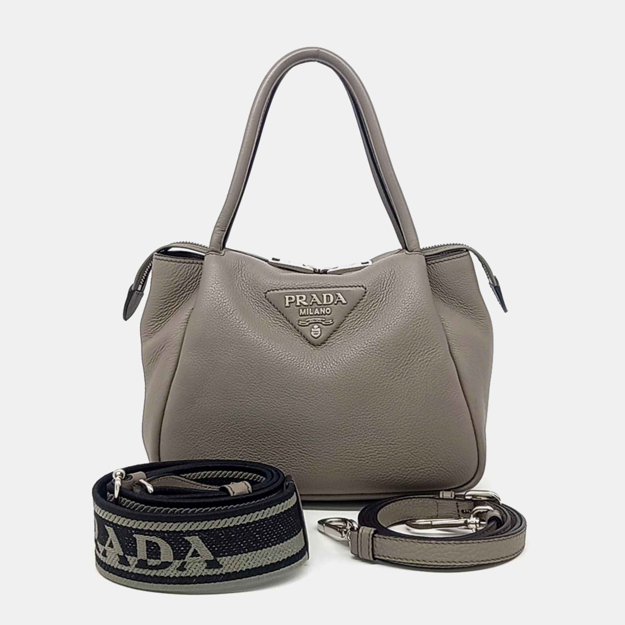 

Prada Grey Leather Dino tote and shoulder bag