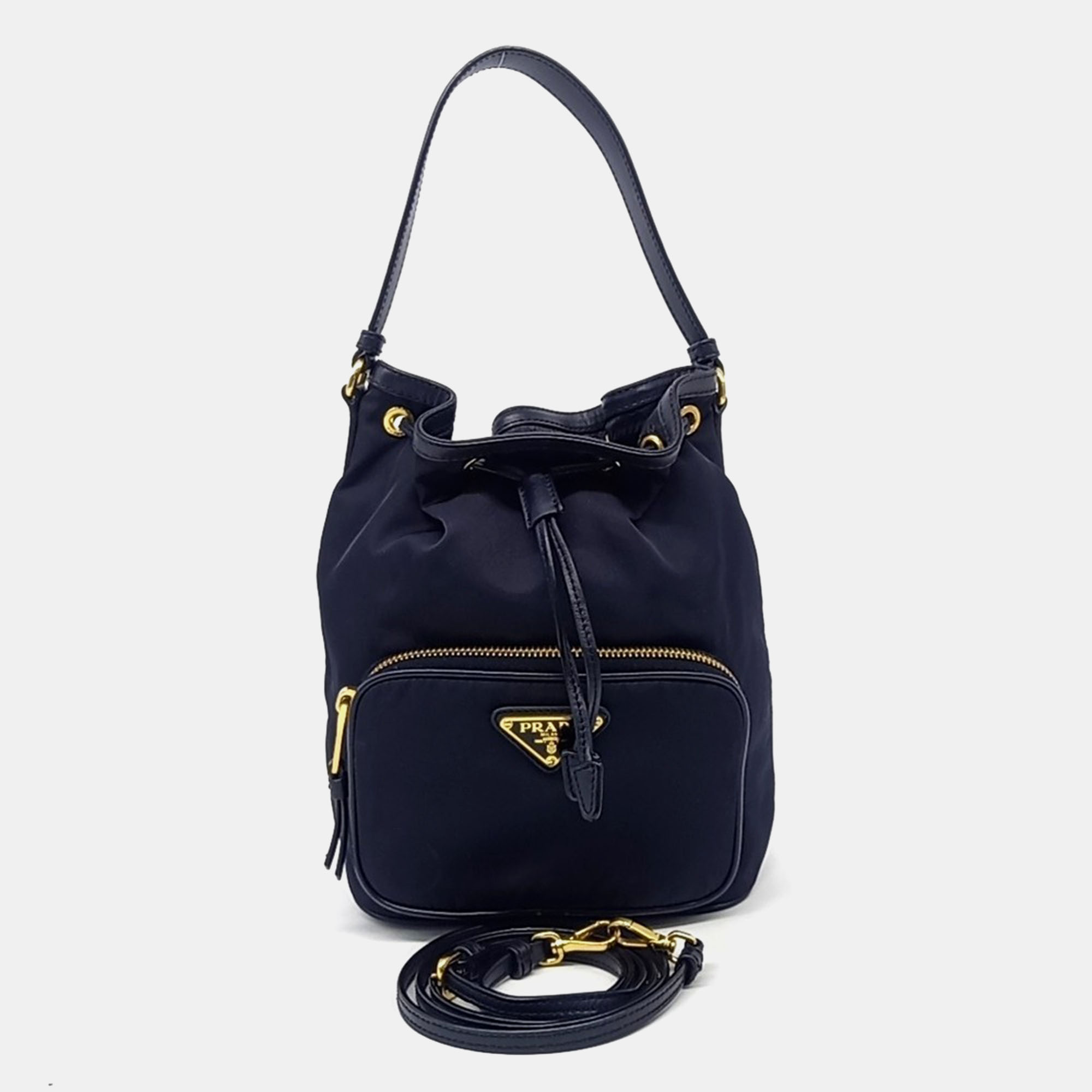 

Prada Navy Blue Fabric bucket tote and Crossbody bag