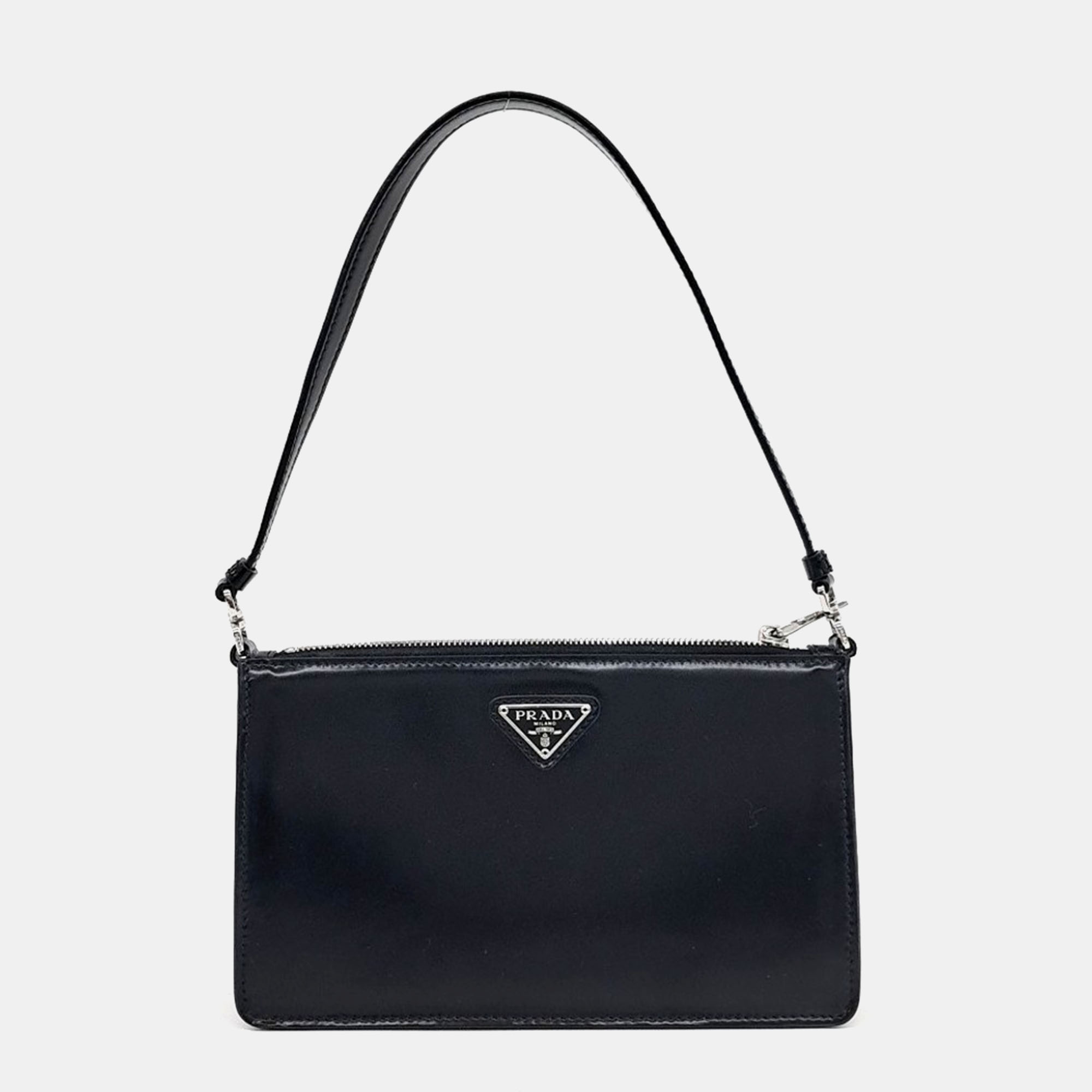 

Prada Black Patent Leather brushed leather mini pouch bag