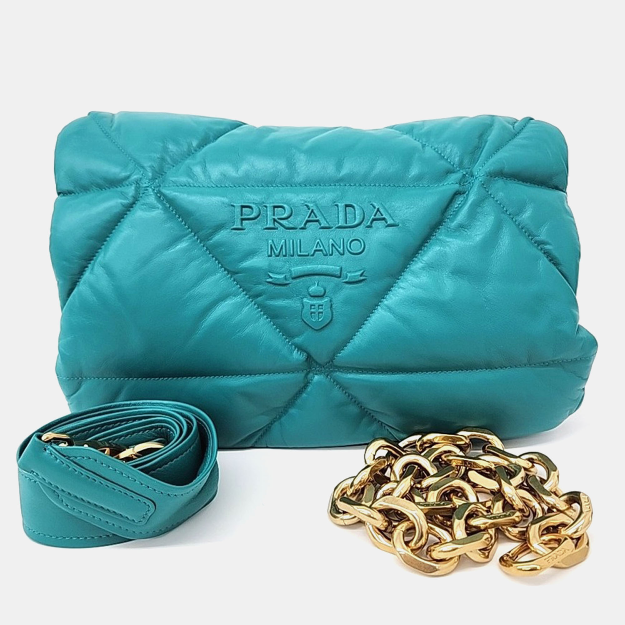 

Prada Blue Leather Nappa Soft Padded Shoulder Bag