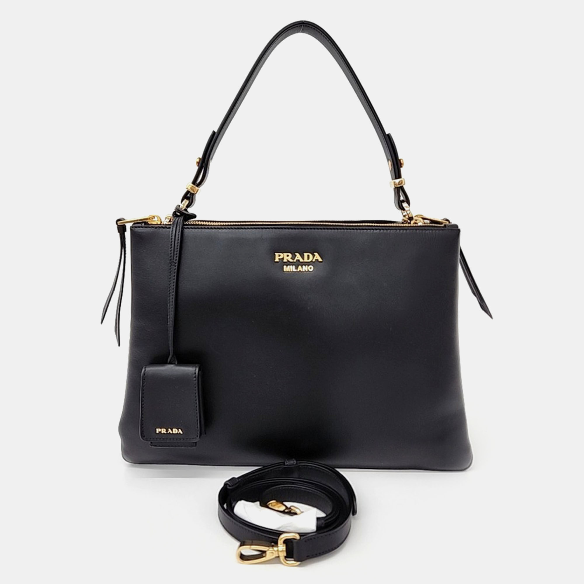 

Prada Black Leather Dew Top Handle Shoulder and Crossbody Bag