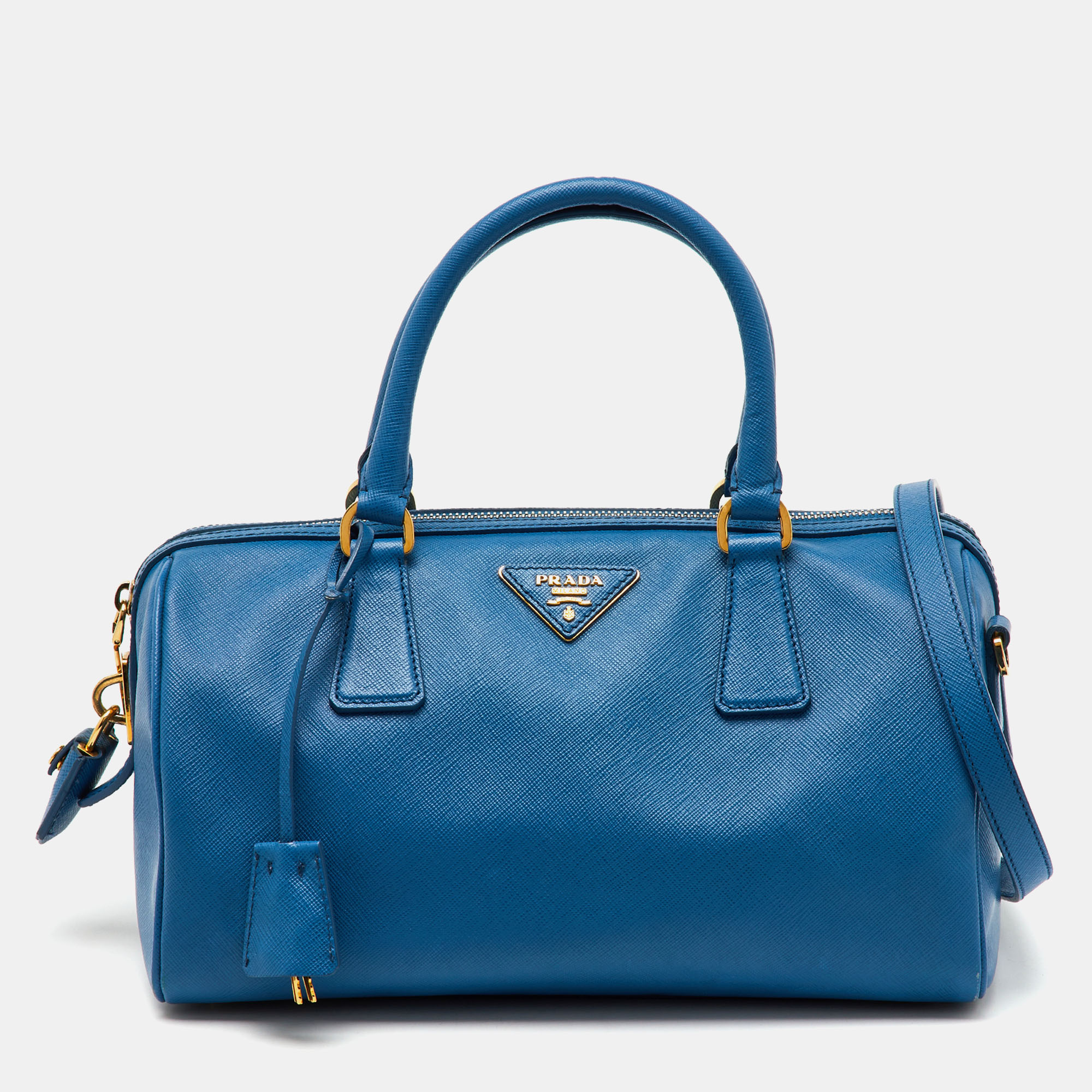 

Prada Blue Saffiano Lux Leather Zip Boston Bag
