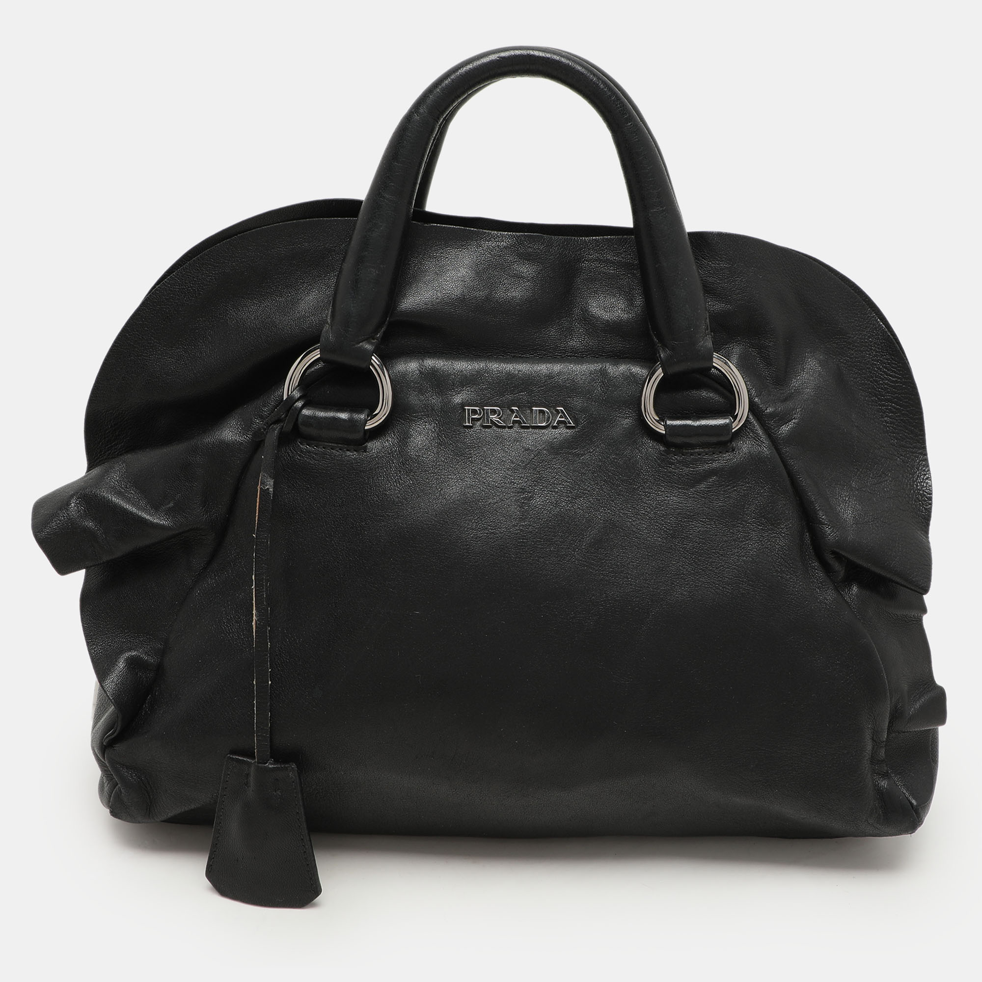 

Prada Black Leather Ruffle Bauletto Satchel