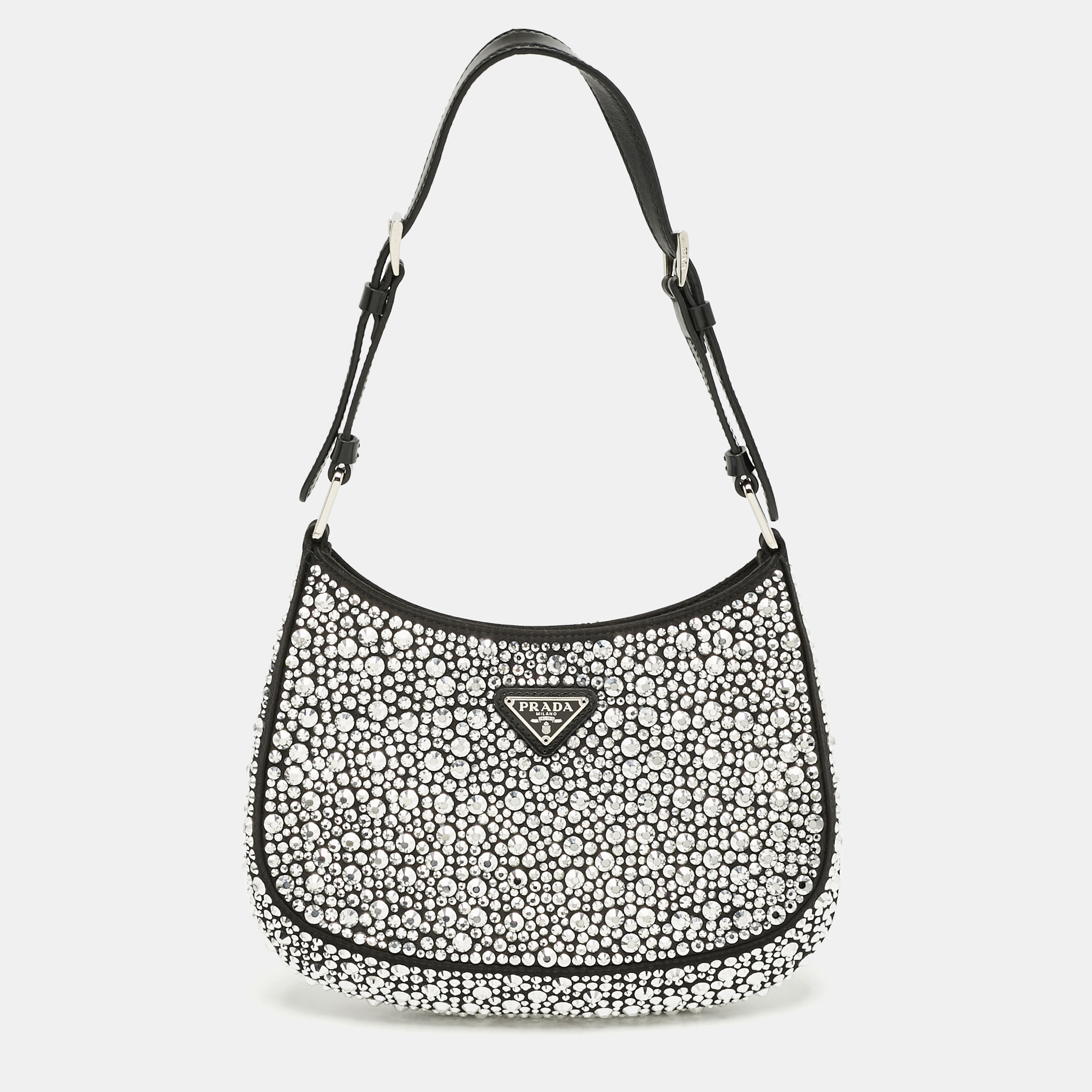 

Prada Black Leather Cleo Crystal Embellished Shoulder Bag