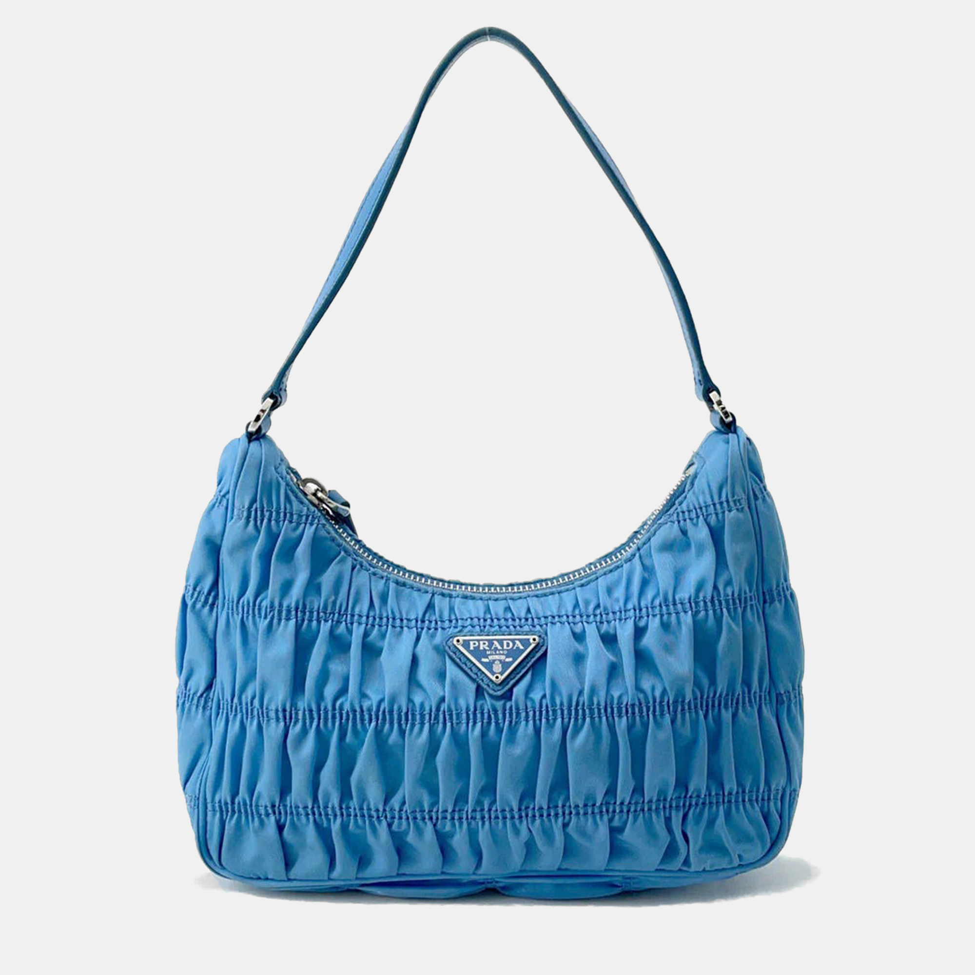 

Prada Gathered One Shoulder Bag Light Blue Nylon