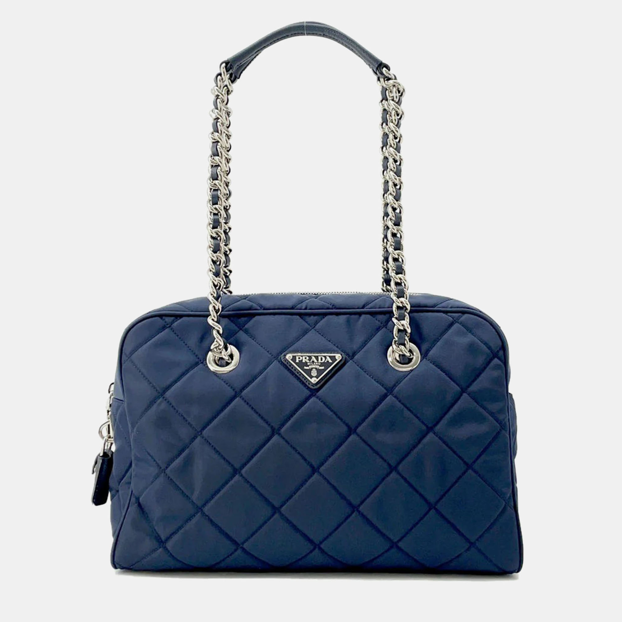 

Prada Quilted Mini Boston Navy Nylon, Navy blue