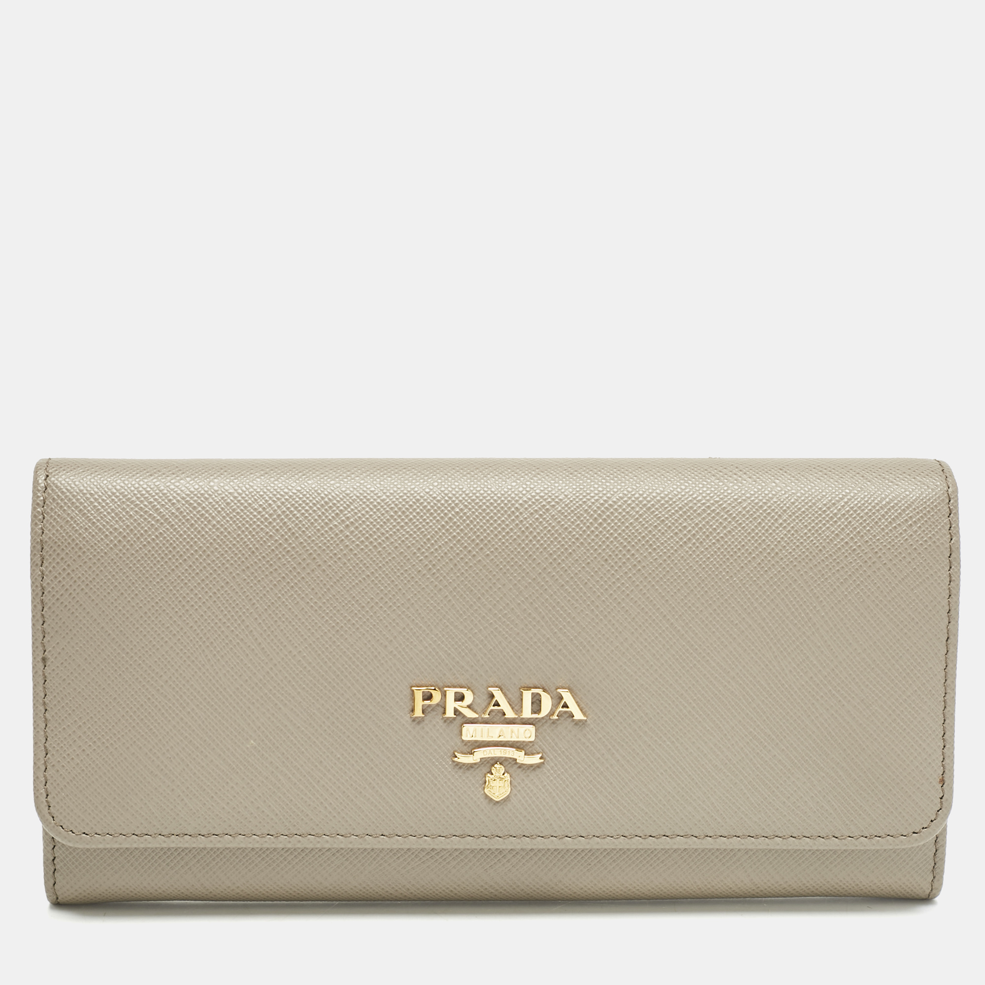 

Prada Grey Leather Logo Flap Continental Wallet
