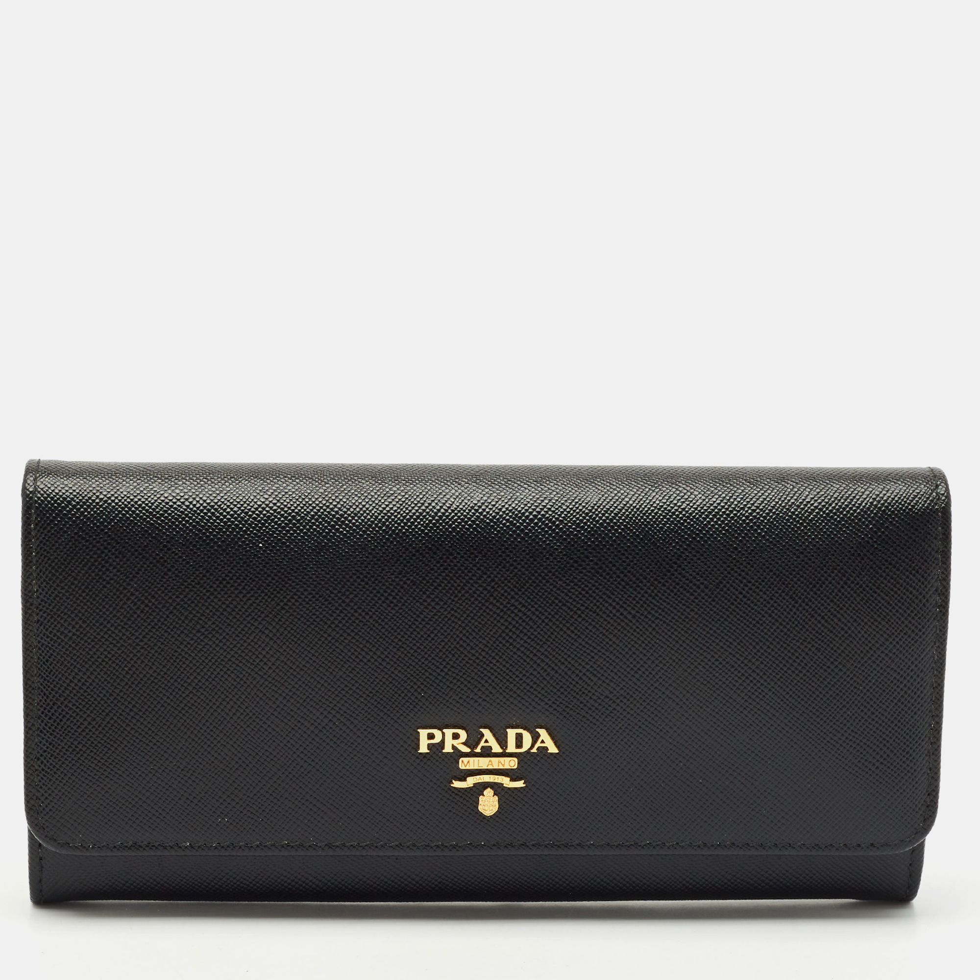 

Prada Black Saffiano Leather Flap Continental Wallet