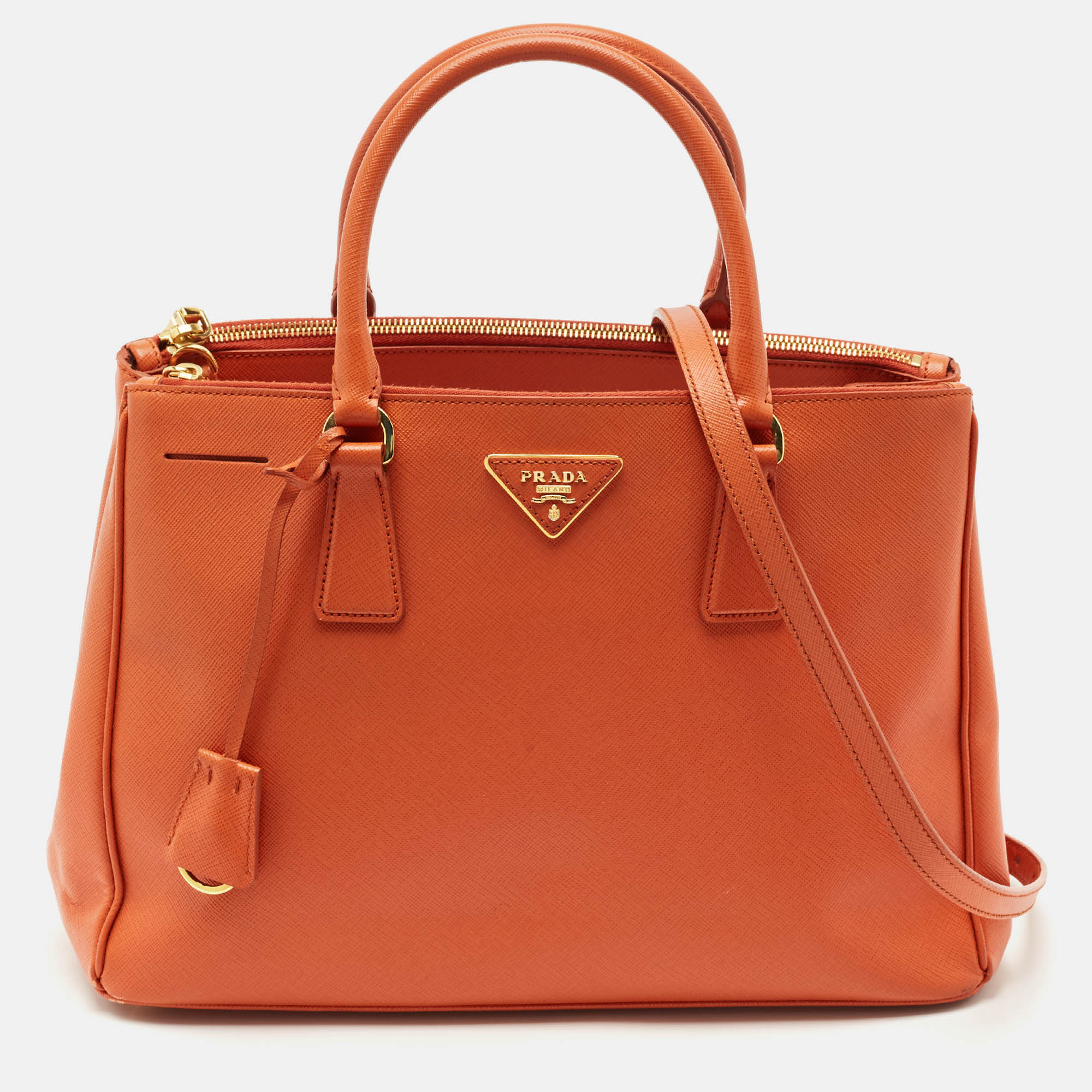 

Prada Orange Saffino Lux Leather  Double Zip Tote