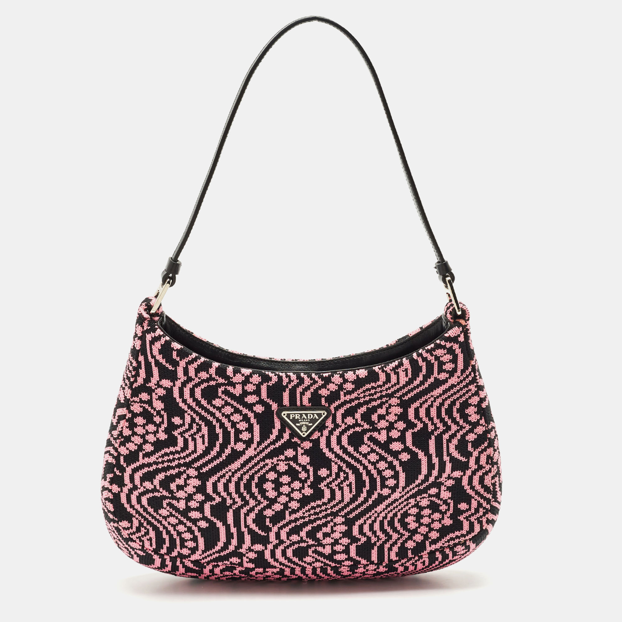 

Prada Black/Fuchsia Maglia Jacquard Fabric Cleo Hobo, Pink