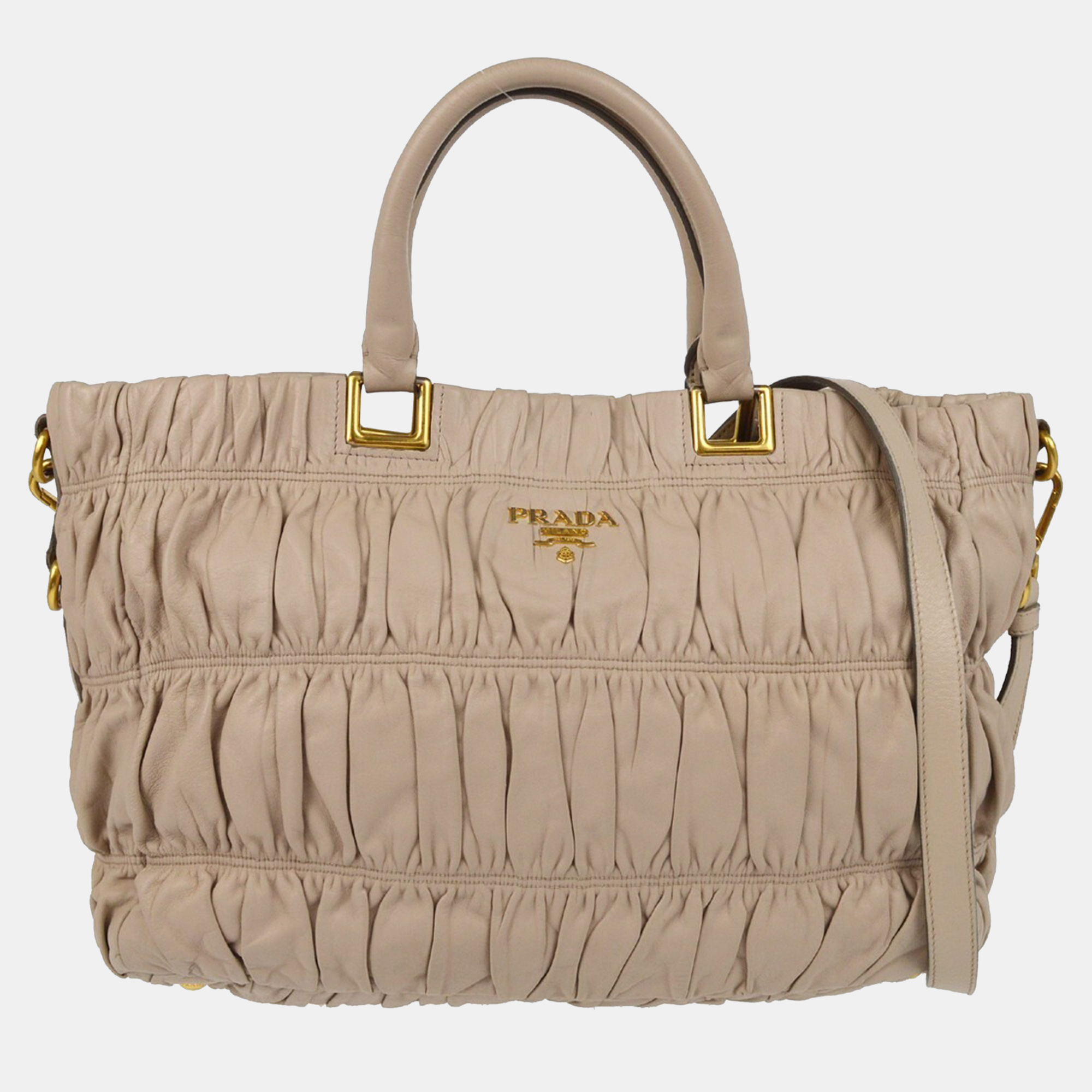 

Prada Beige Gathered Leather 2way Tote Handbag