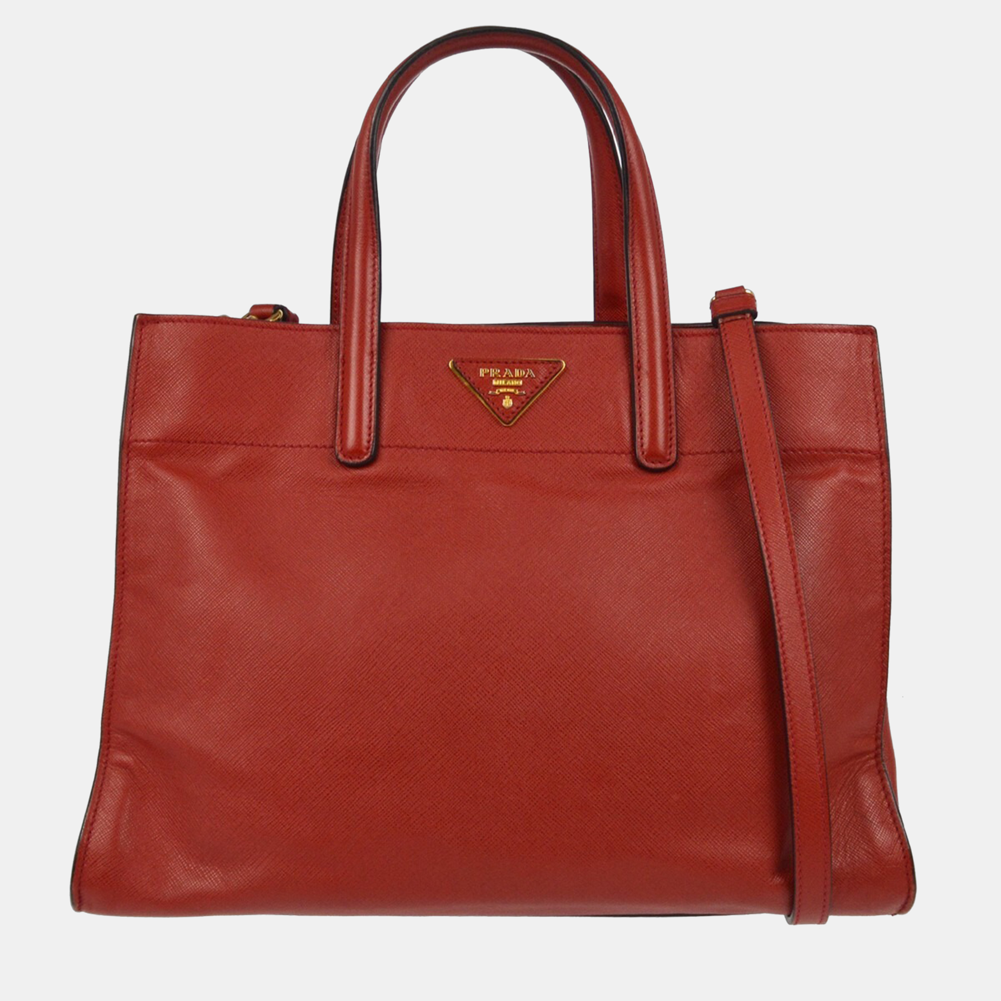 

Prada Red Saffiano Leather 2way Tote Handbag