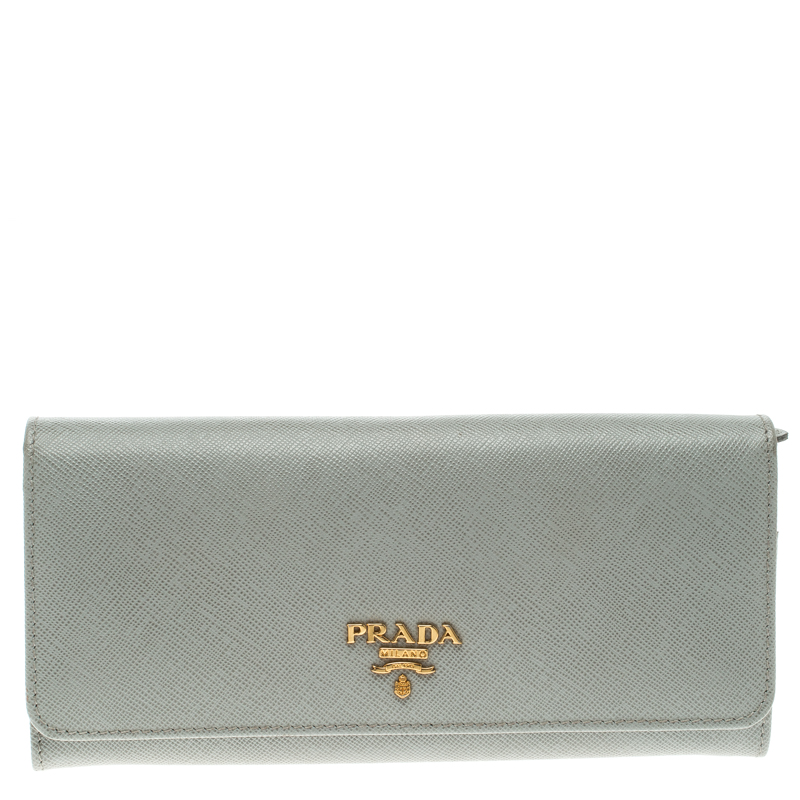 Prada Grey Saffiano Metal Leather Continental Wallet