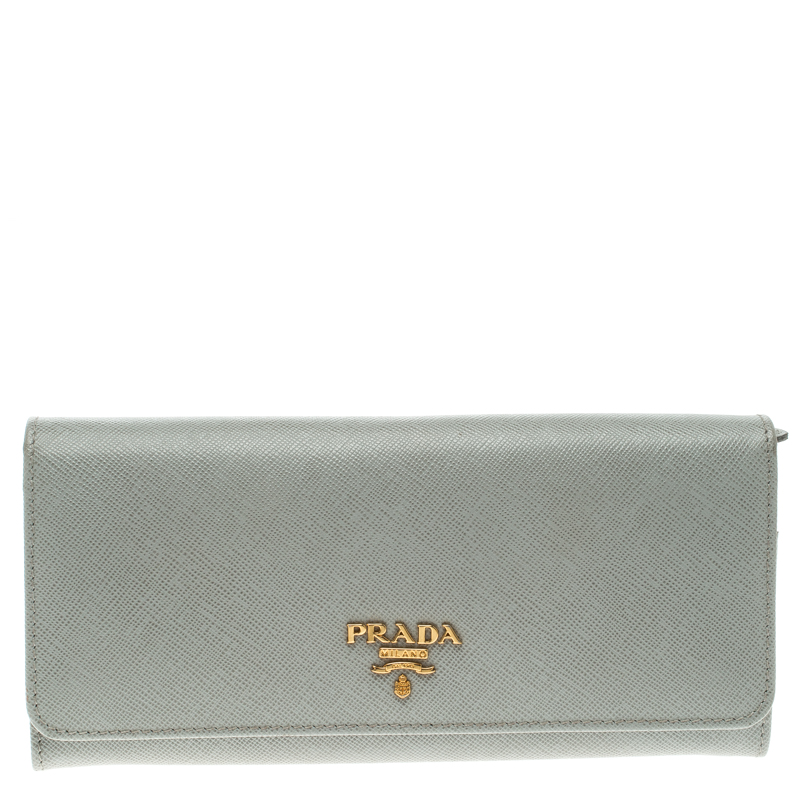 Pre Owned Prada Grey Saffiano Metal Leather Continental Wallet