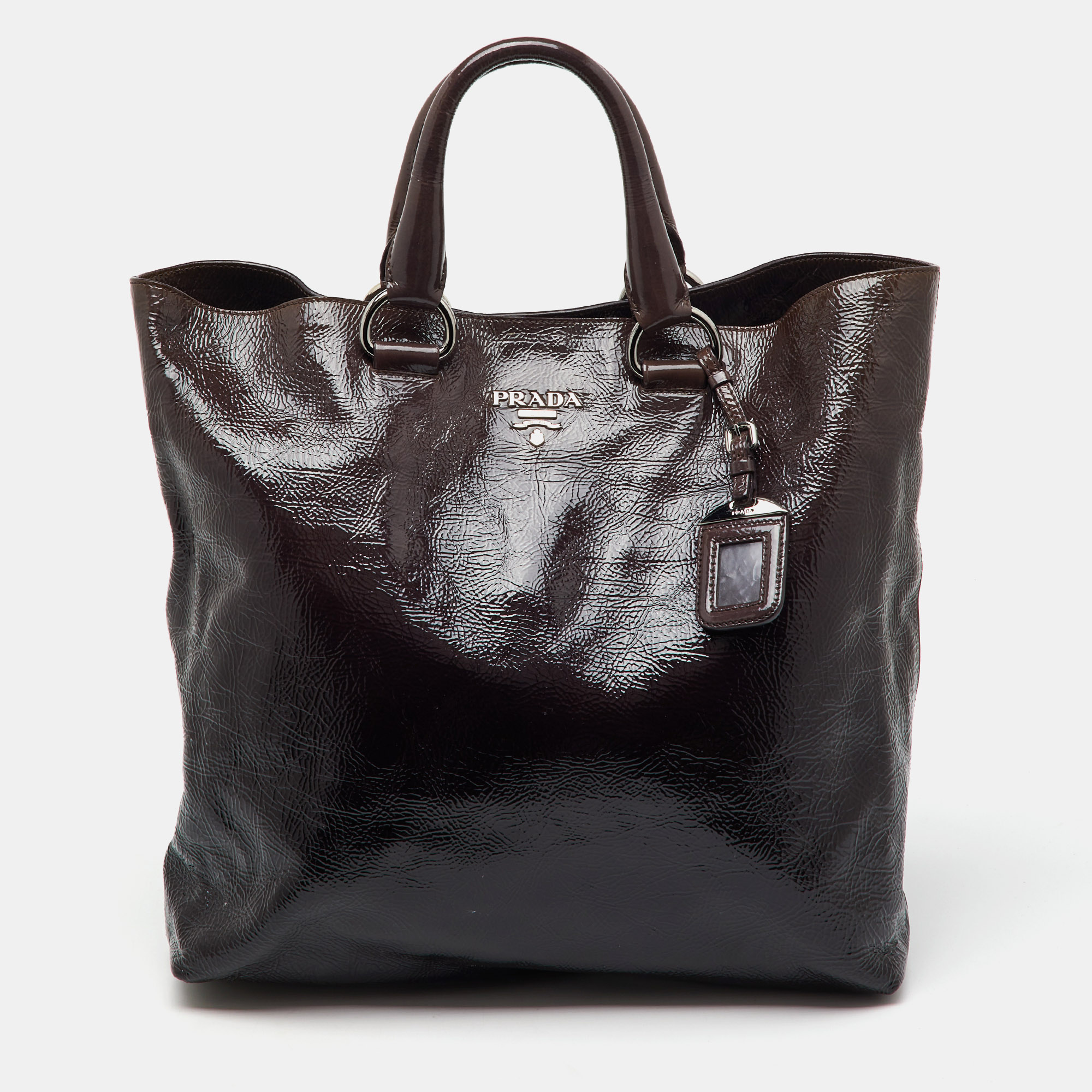 

Prada Taupe Brown/Black Patent Leather Fumo Sfumata Ombre Shopper Tote
