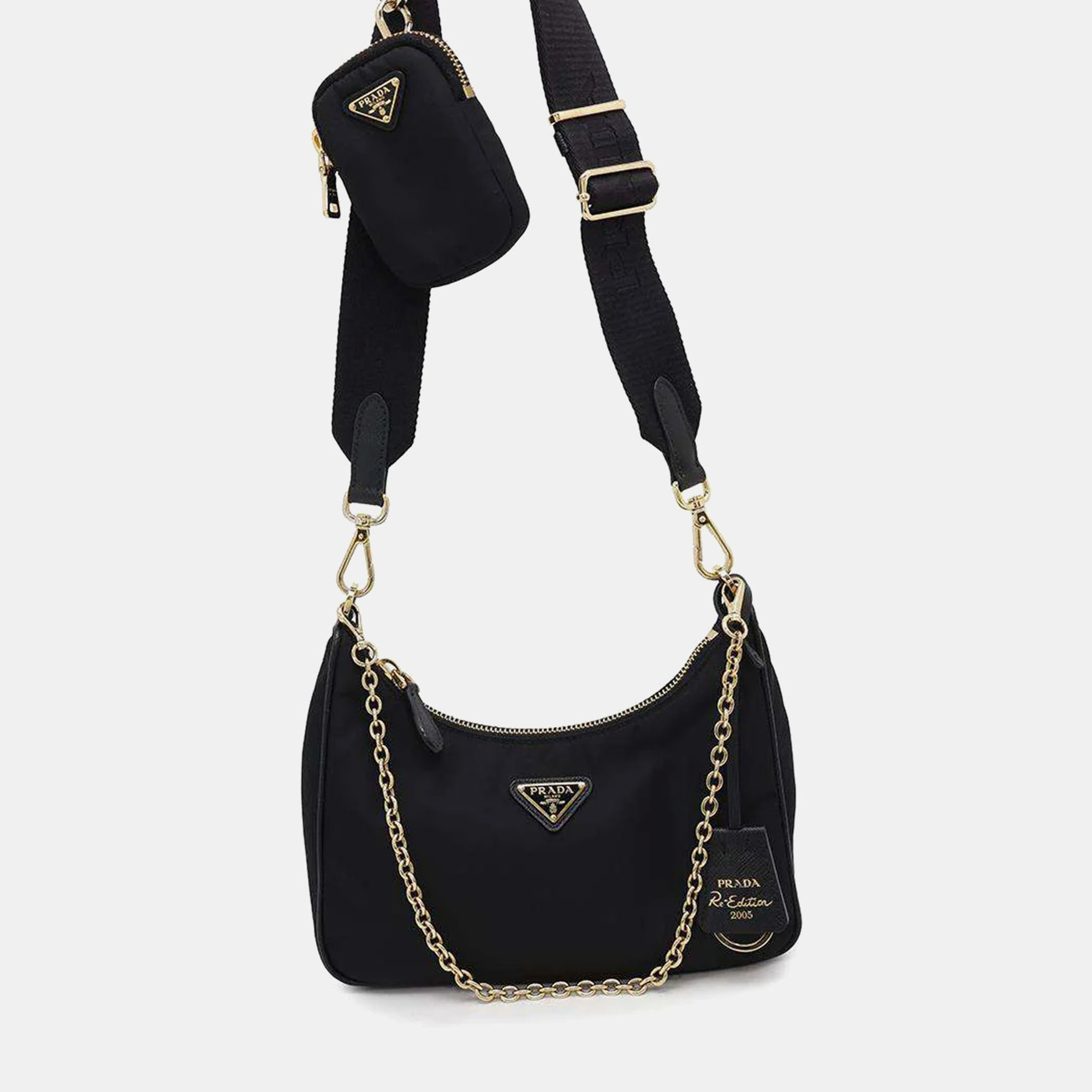 

Prada Black Nylon Leather Re-Edition 2005 Shoulder Bag