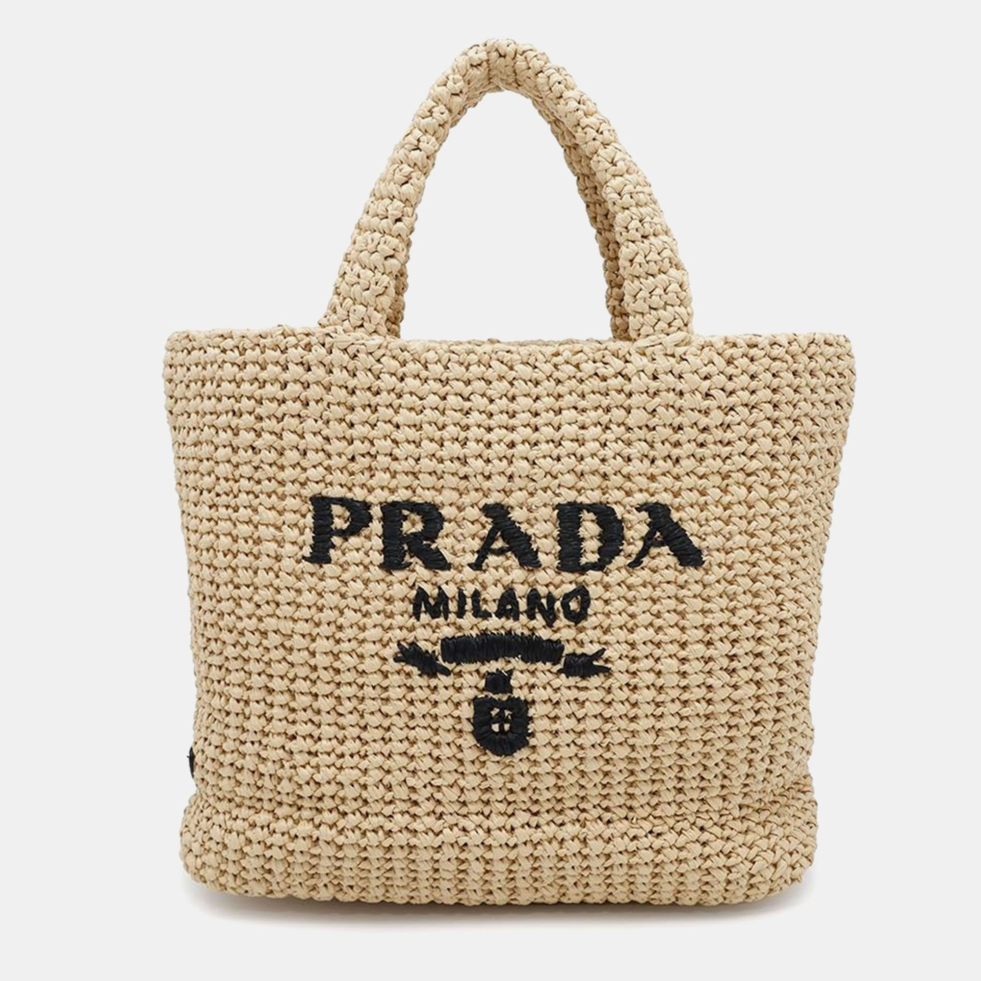 

Prada Beige Raffia Small Crochet Tote Bag