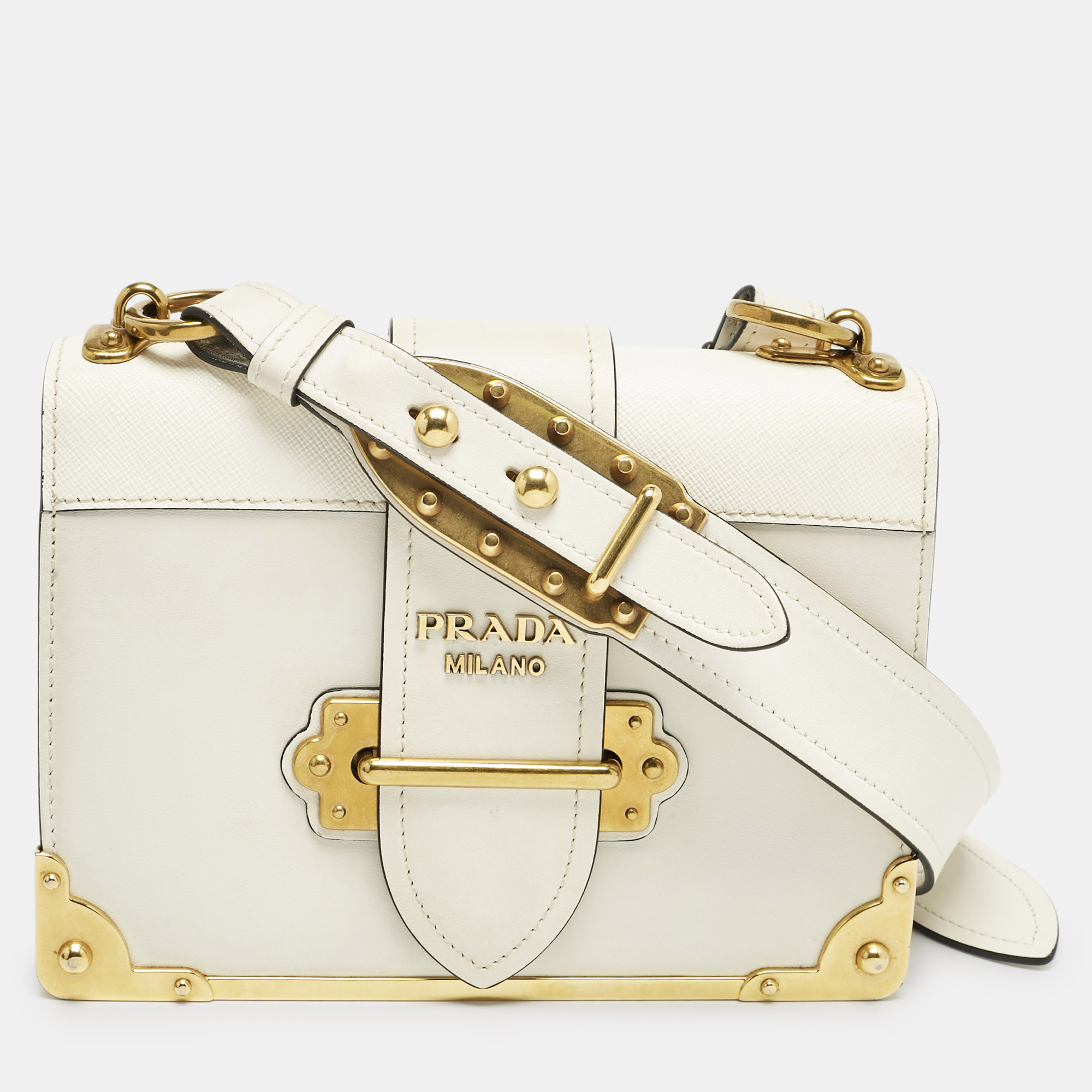 

Prada White Leather Cahier Flap Shoulder Bag