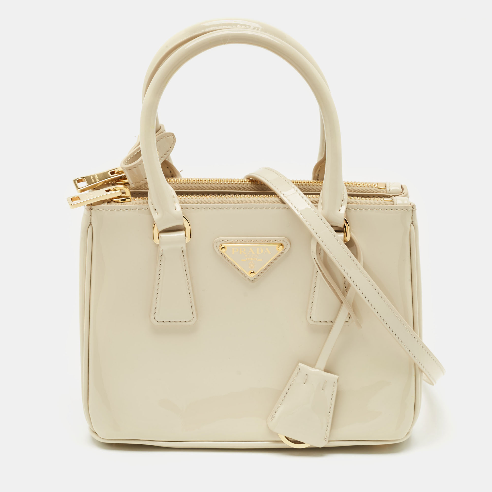 

Prada Beige Patent Leather Mini Galleria Tote
