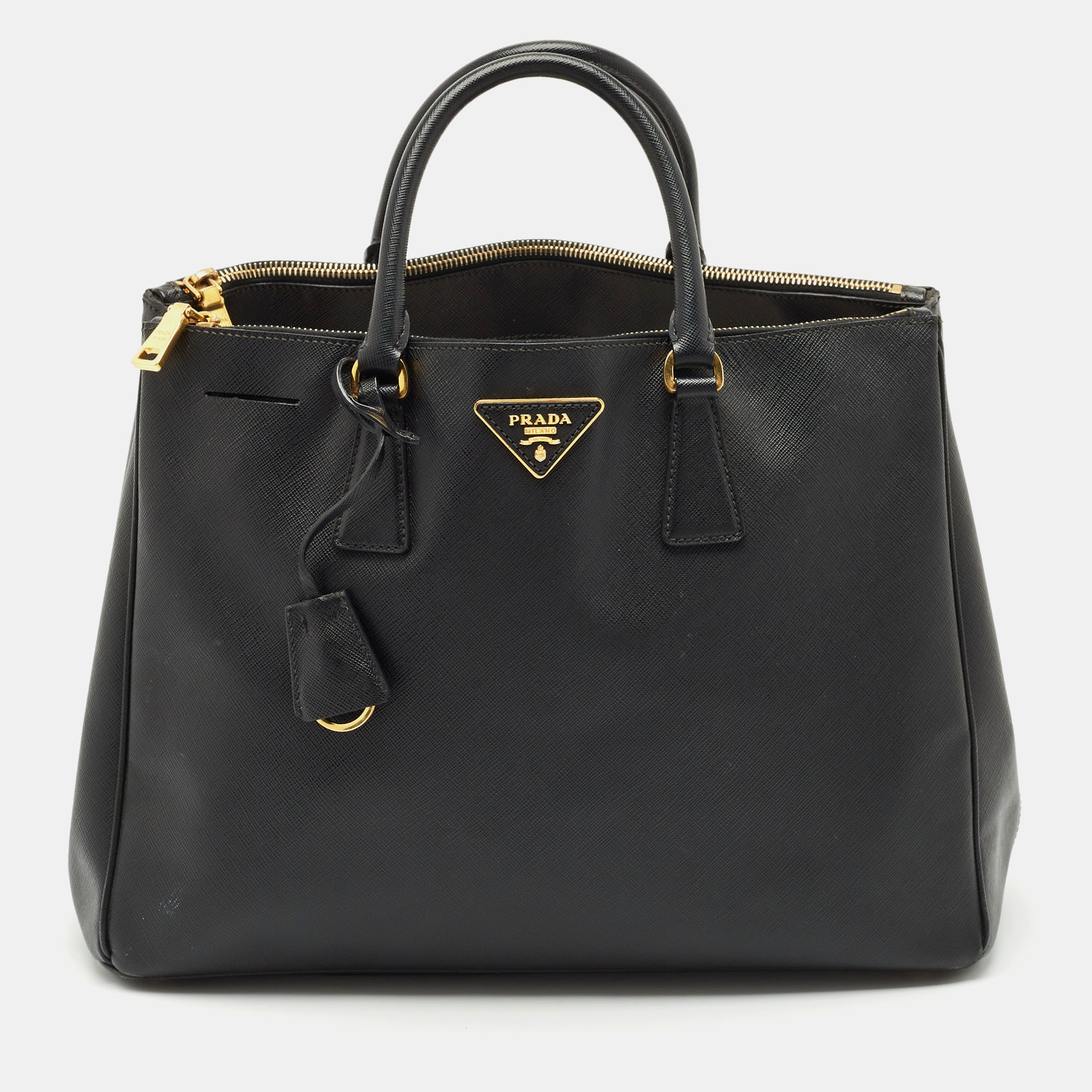 

Prada Black Saffiano Lux Leather  Double Zip Tote