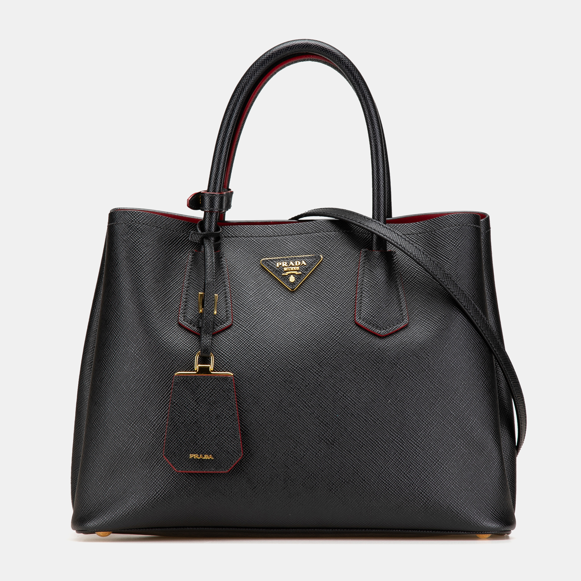 

Prada Black Medium Saffiano Cuir Double Satchel