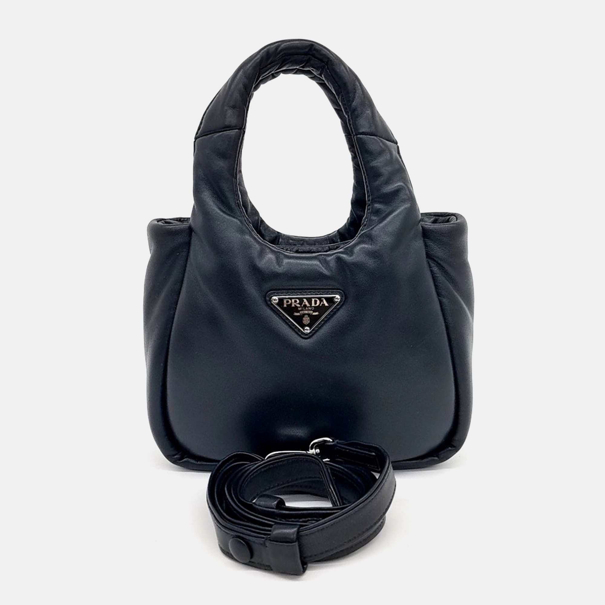 

Prada Black Leather Padded Soft Napa Tote Bag Small