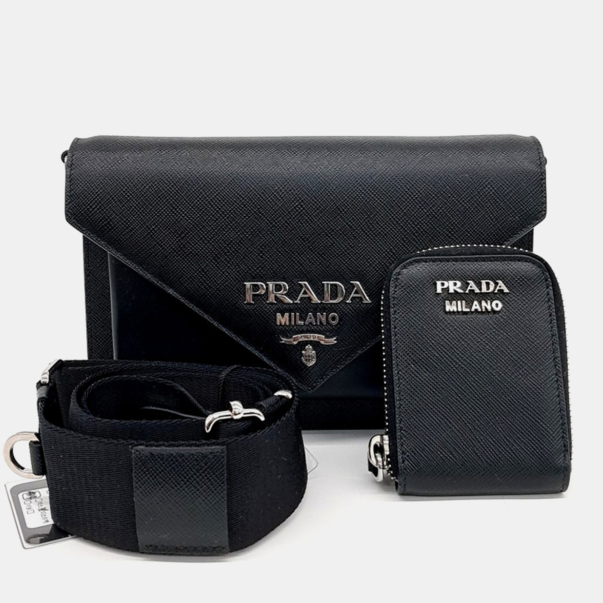 

Prada Black Leather Saffiano Clutch and Crossbody Bag
