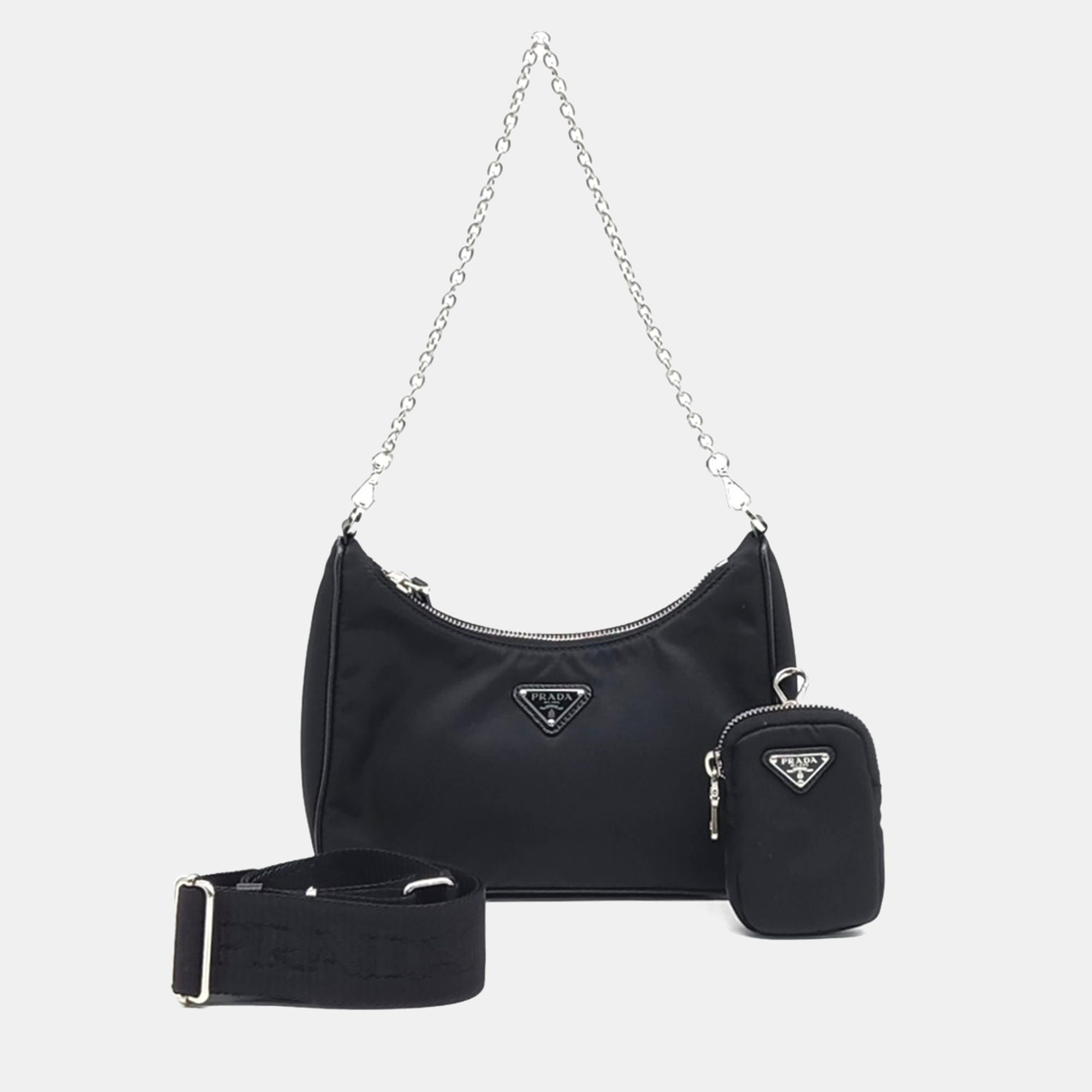 

Prada Black Nylon Re-Nylon Tessuto Chain Strap Hobo Bag