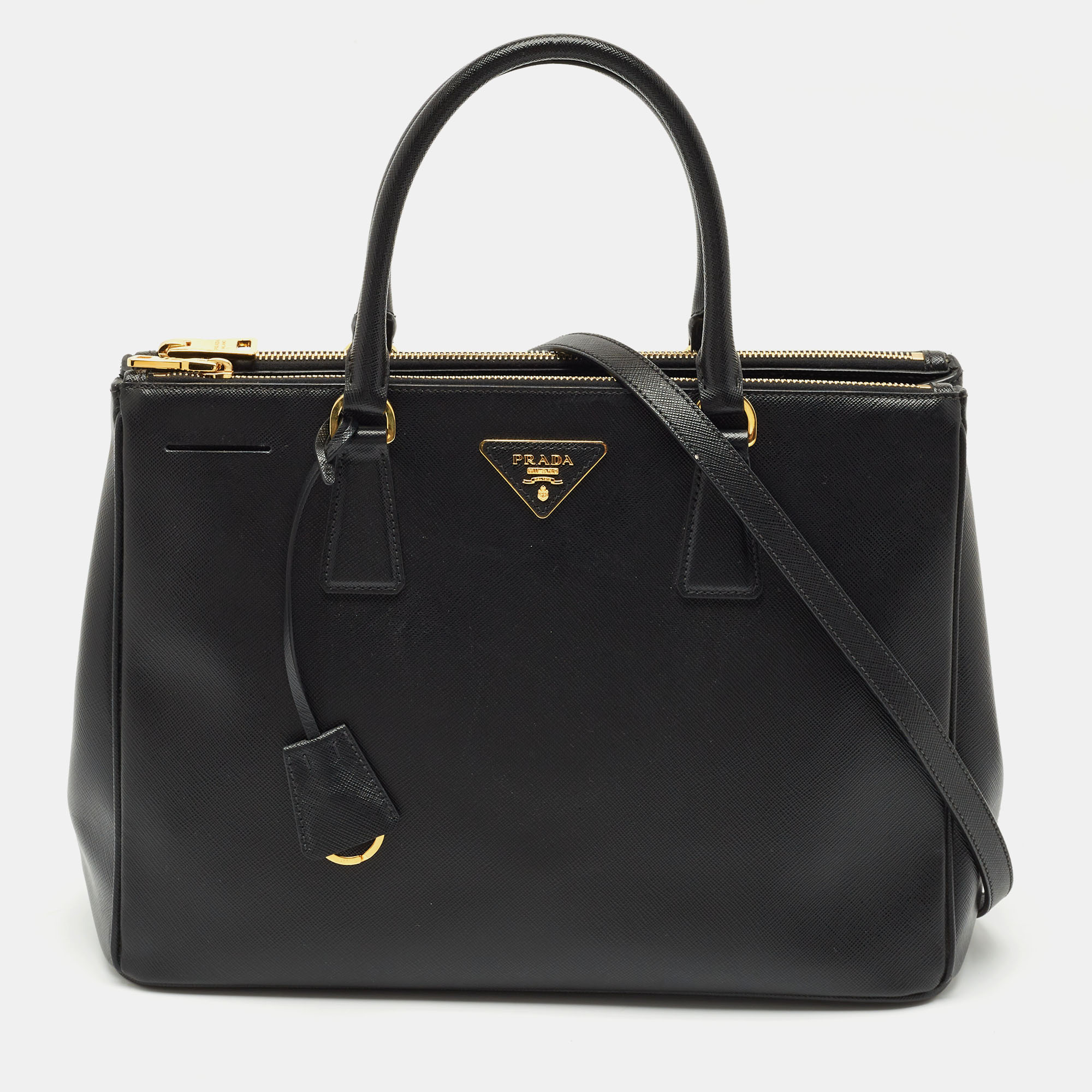 

Prada Black Saffiano Lux Leather Medium Double Zip Tote