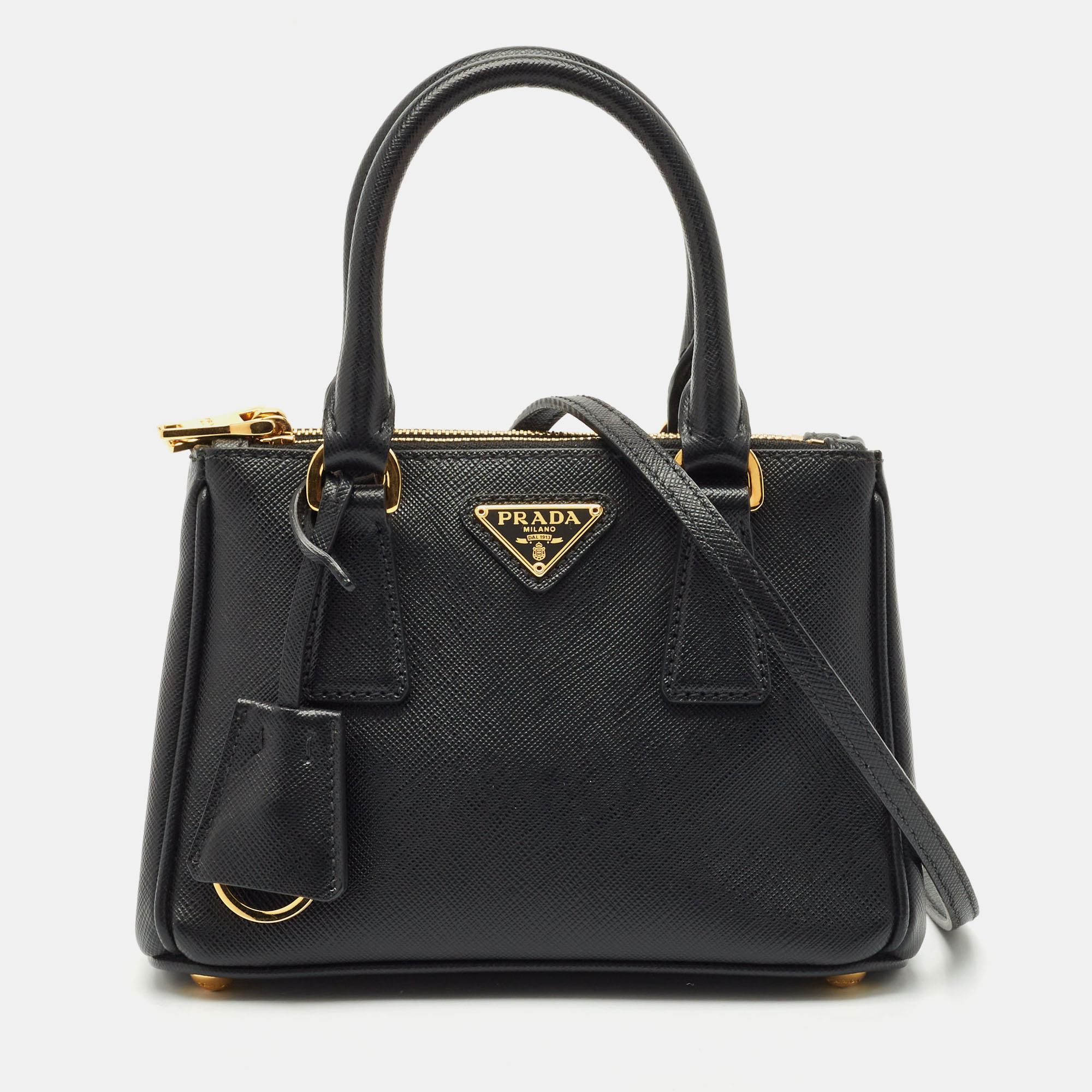 

Prada Black Saffiano Lux Leather Mini Double Zip Tote