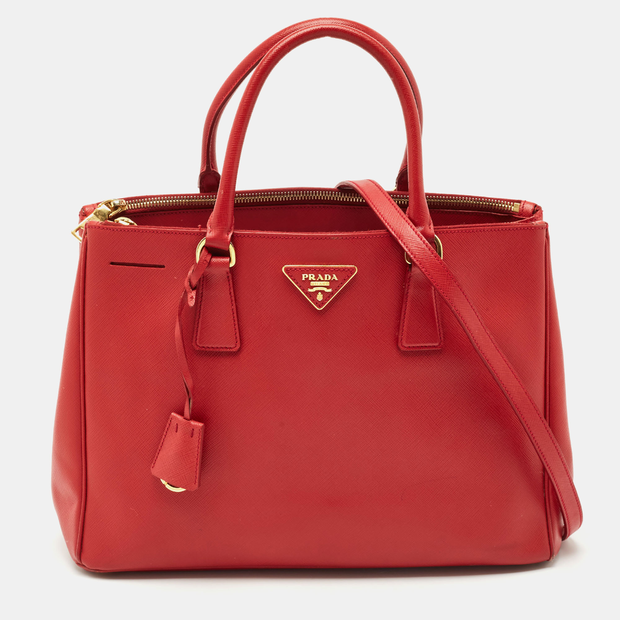 

Prada Red Saffiano Lux Leather Medium Double Zip Tote