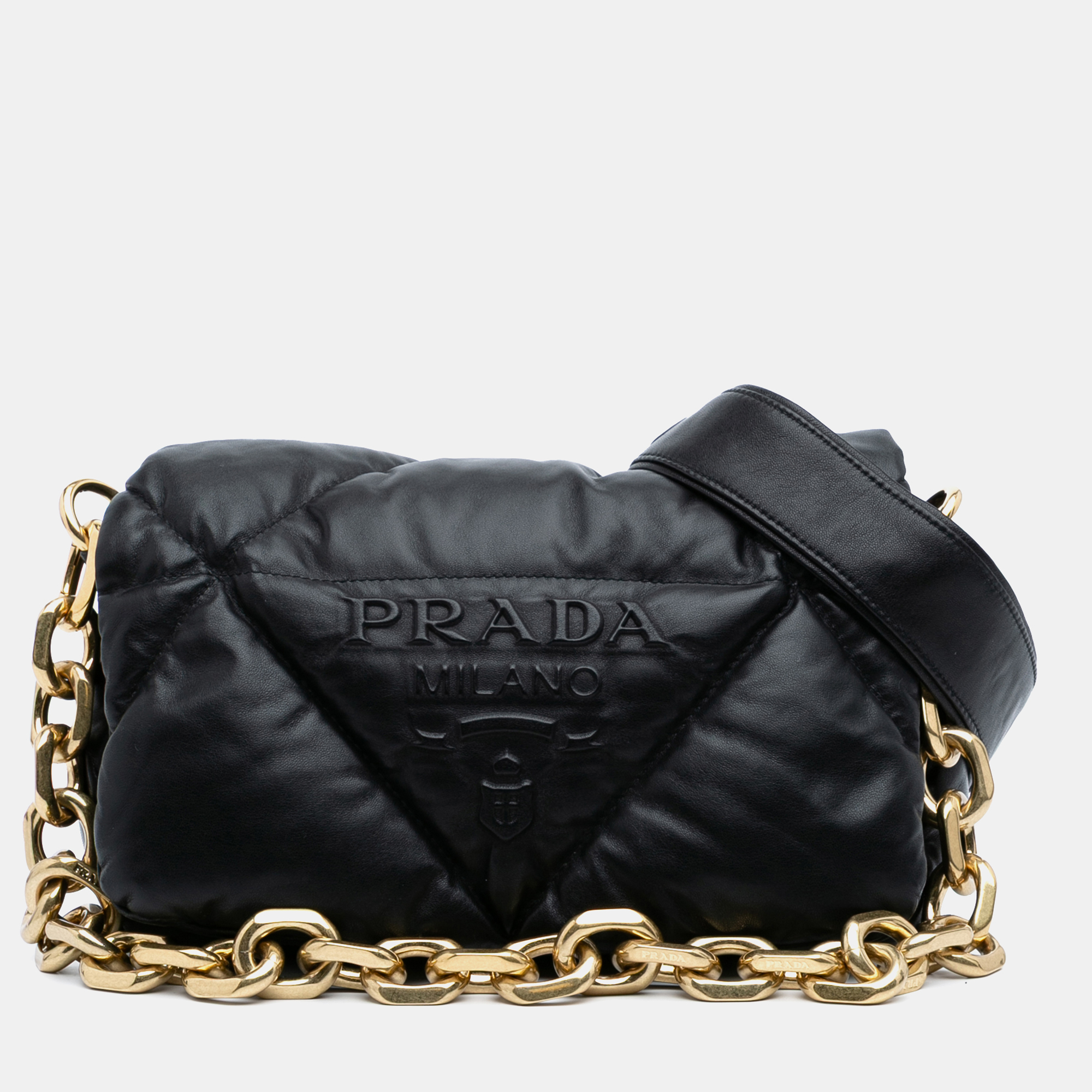 

Prada Black Nappa Leather Soft Padded Logo Satchel